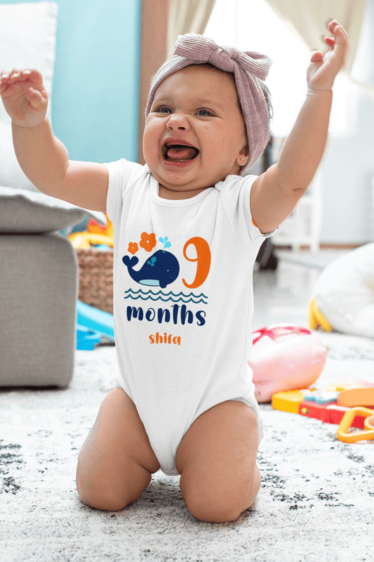 Custom Name Ninth Month Rompers for Baby Girl- FunkyTeesClub