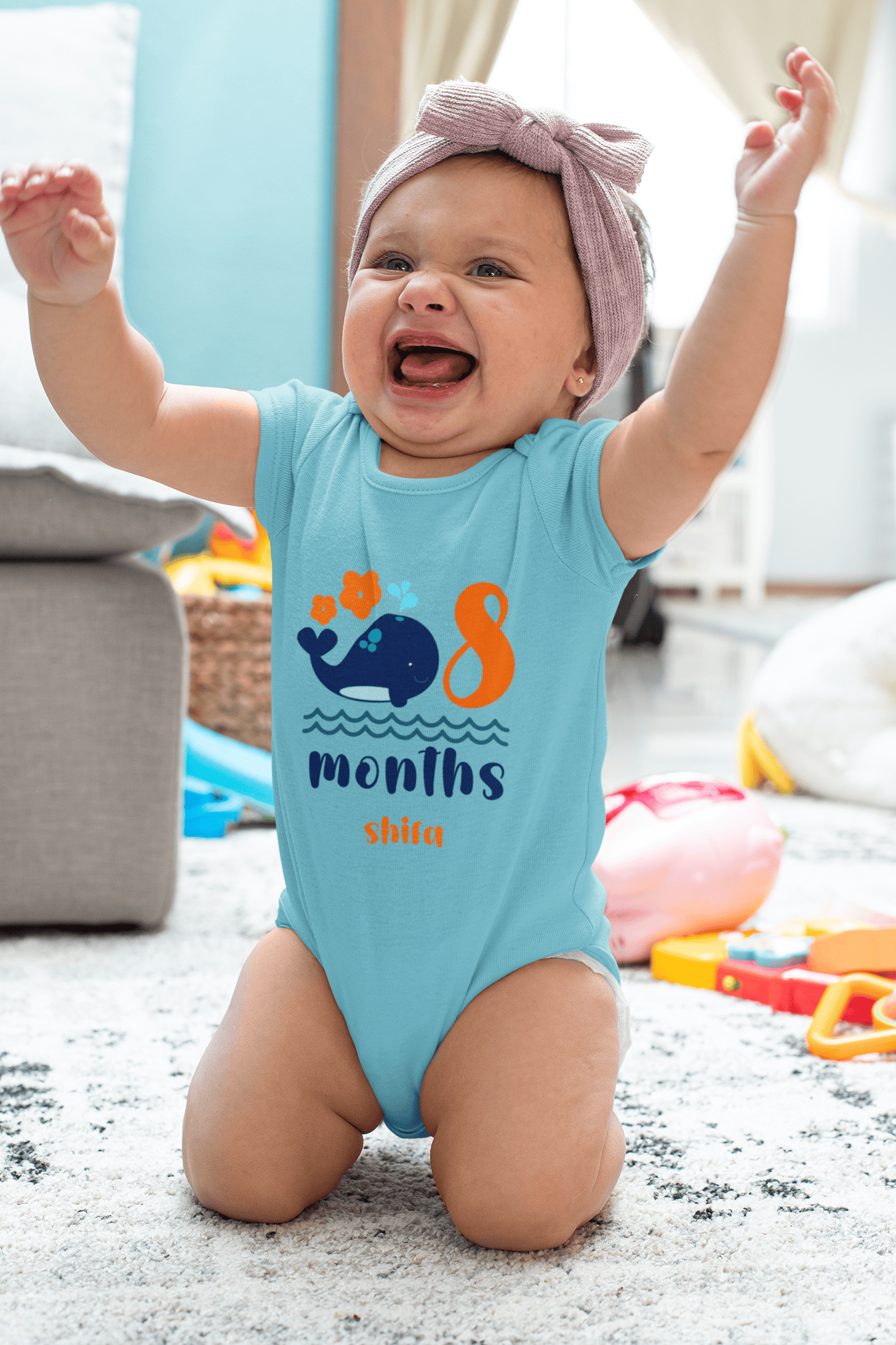Custom Name Eighth Month Rompers for Baby Girl- FunkyTeesClub