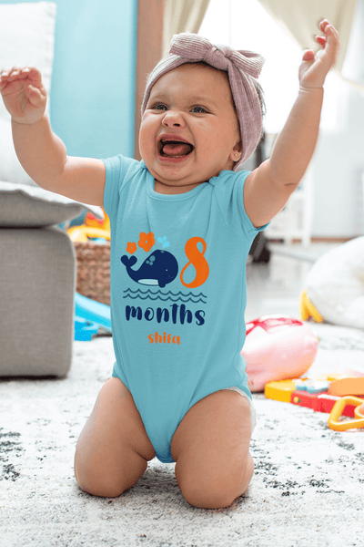 Custom Name Eight Month Rompers for Baby Girl- FunkyTeesClub