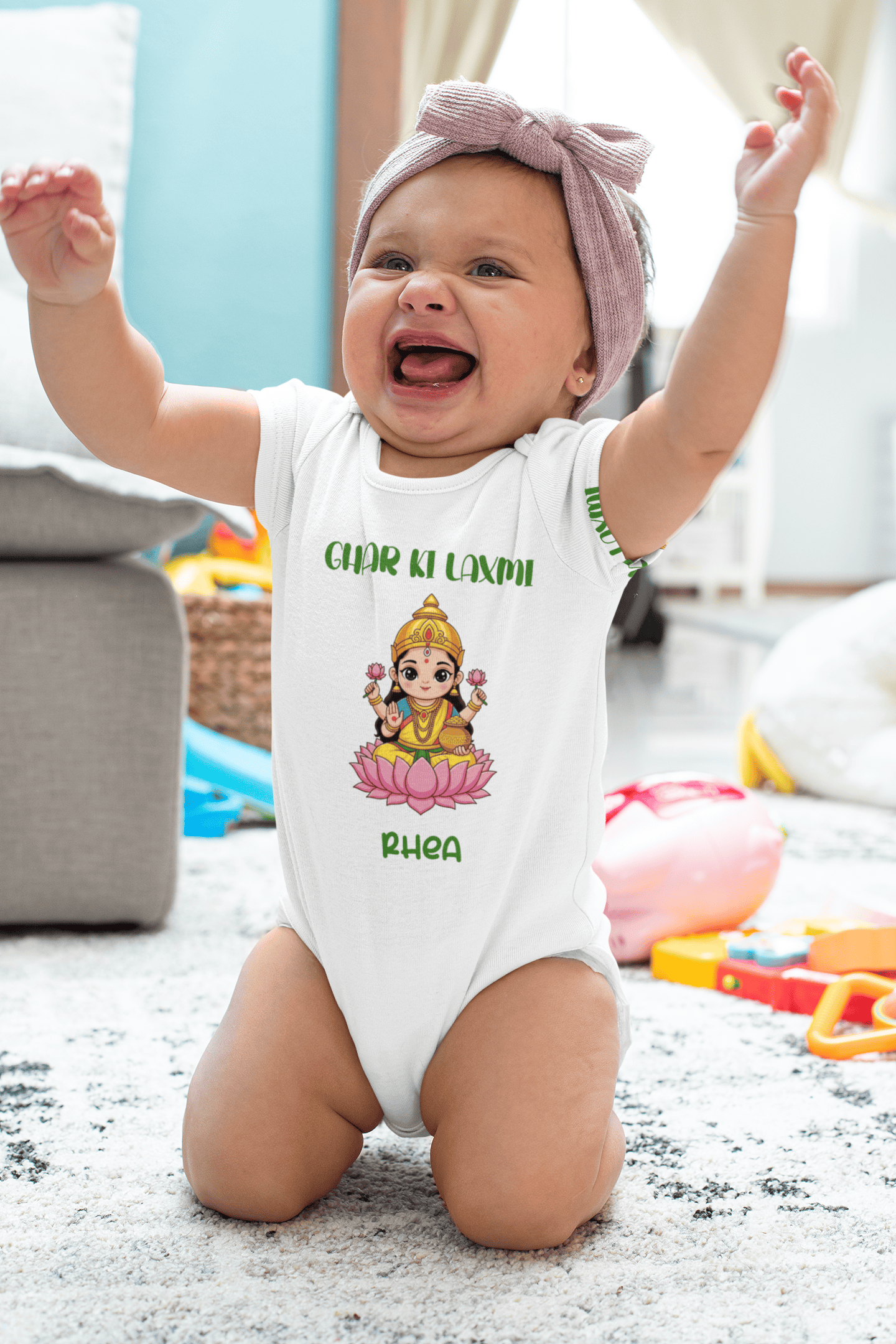 Custom Name Ghar Ki Laxmi Diwali Rompers for Baby Girl- FunkyTeesClub