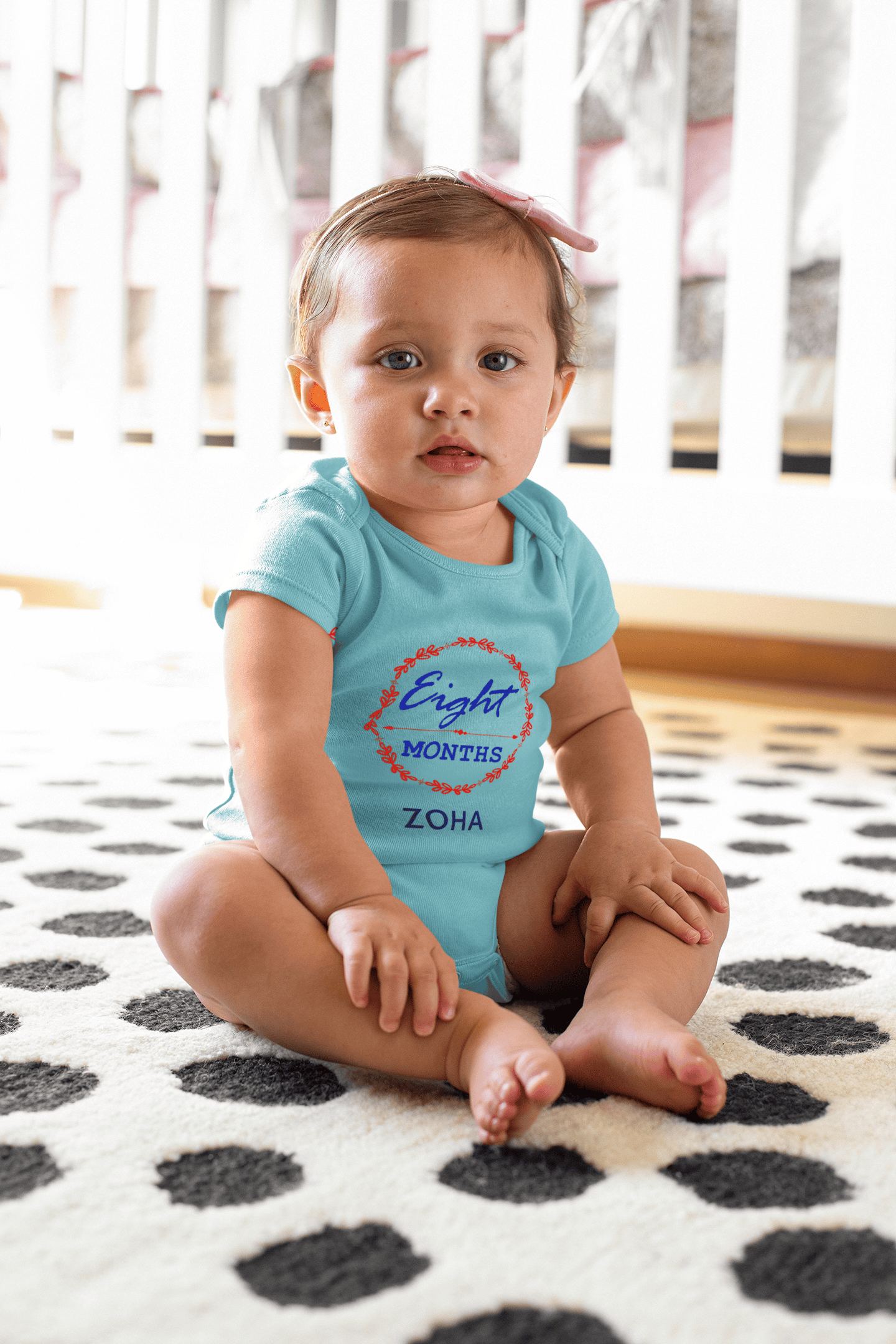 Custom Name Eight Months Rompers for Baby Girl- FunkyTeesClub