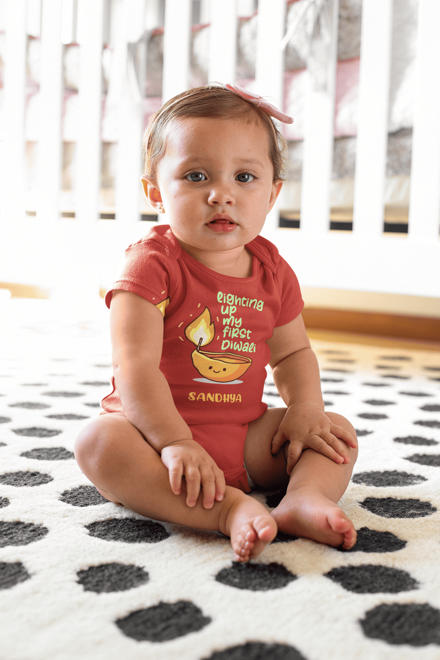 Custom Name Lighting Up My First Diwali Rompers for Baby Girl- FunkyTeesClub