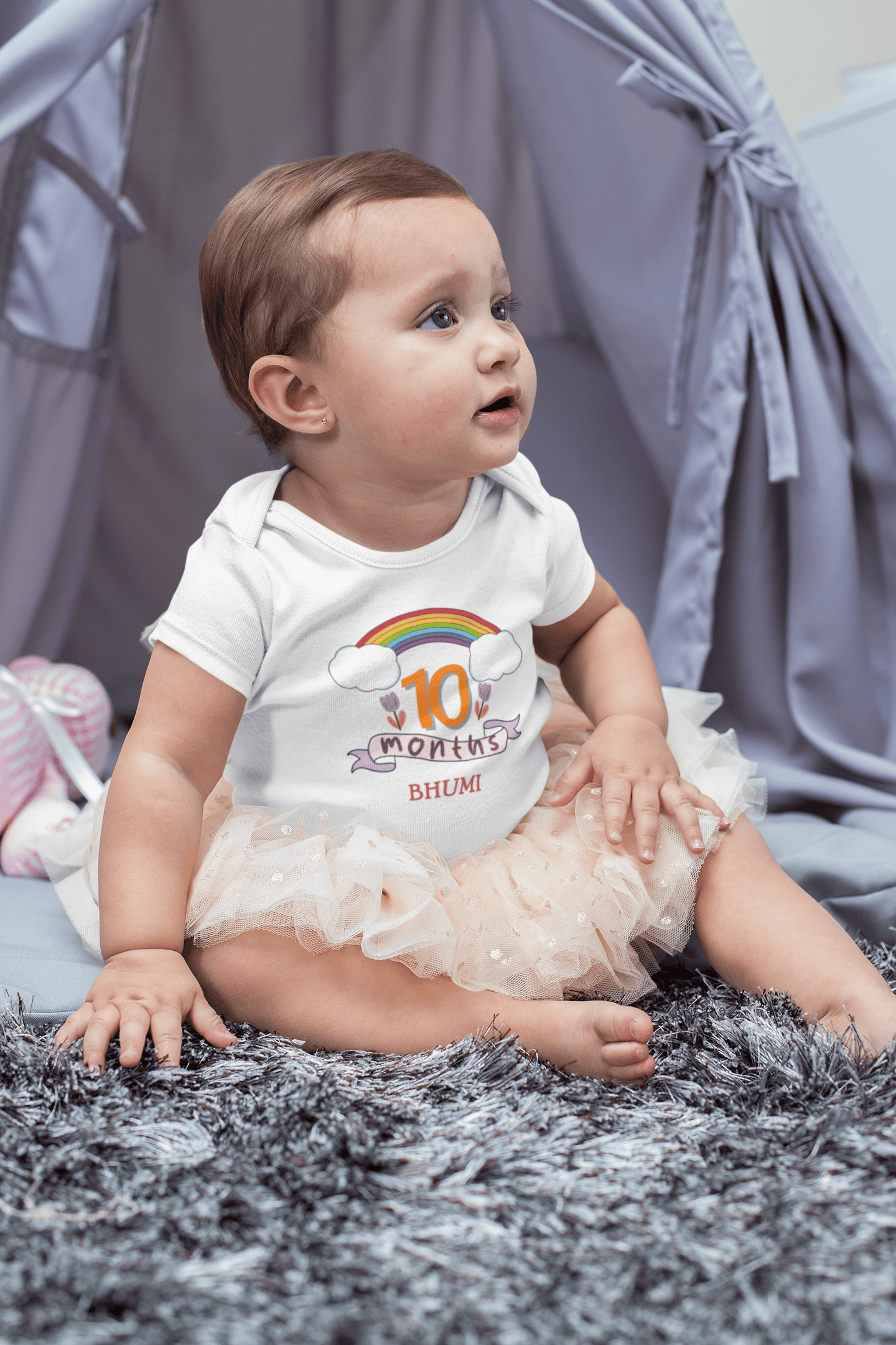 Custom Name Tenth Month Rompers for Baby Girl- FunkyTeesClub