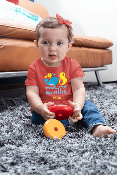 Custom Name Eight Month Birthday Cute Half Sleeves T-Shirt For Girls -FunkyTeesClub