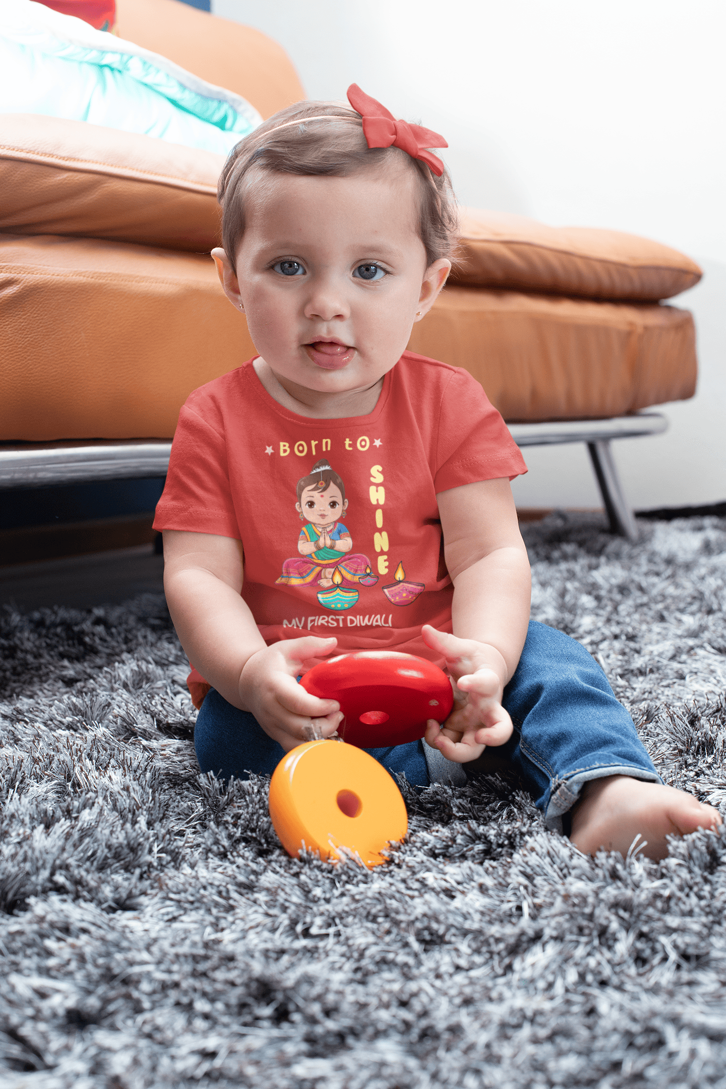 Born To Shine My First Diwali Half Sleeves T-Shirt For Girls -FunkyTeesClub