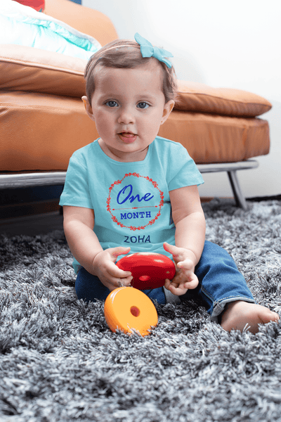 Custom Name One Month Birthday Half Sleeves T-Shirt For Girls -FunkyTeesClub