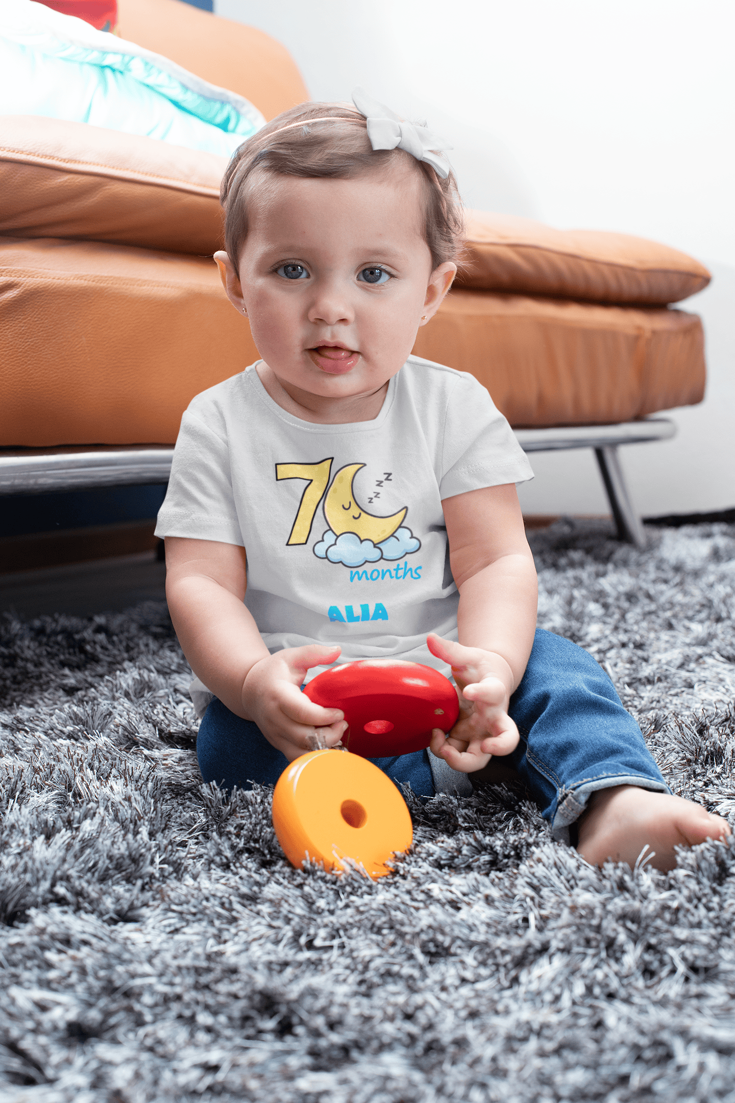 Custom Name Seven Month Moon Half Sleeves T-Shirt For Girls -FunkyTeesClub