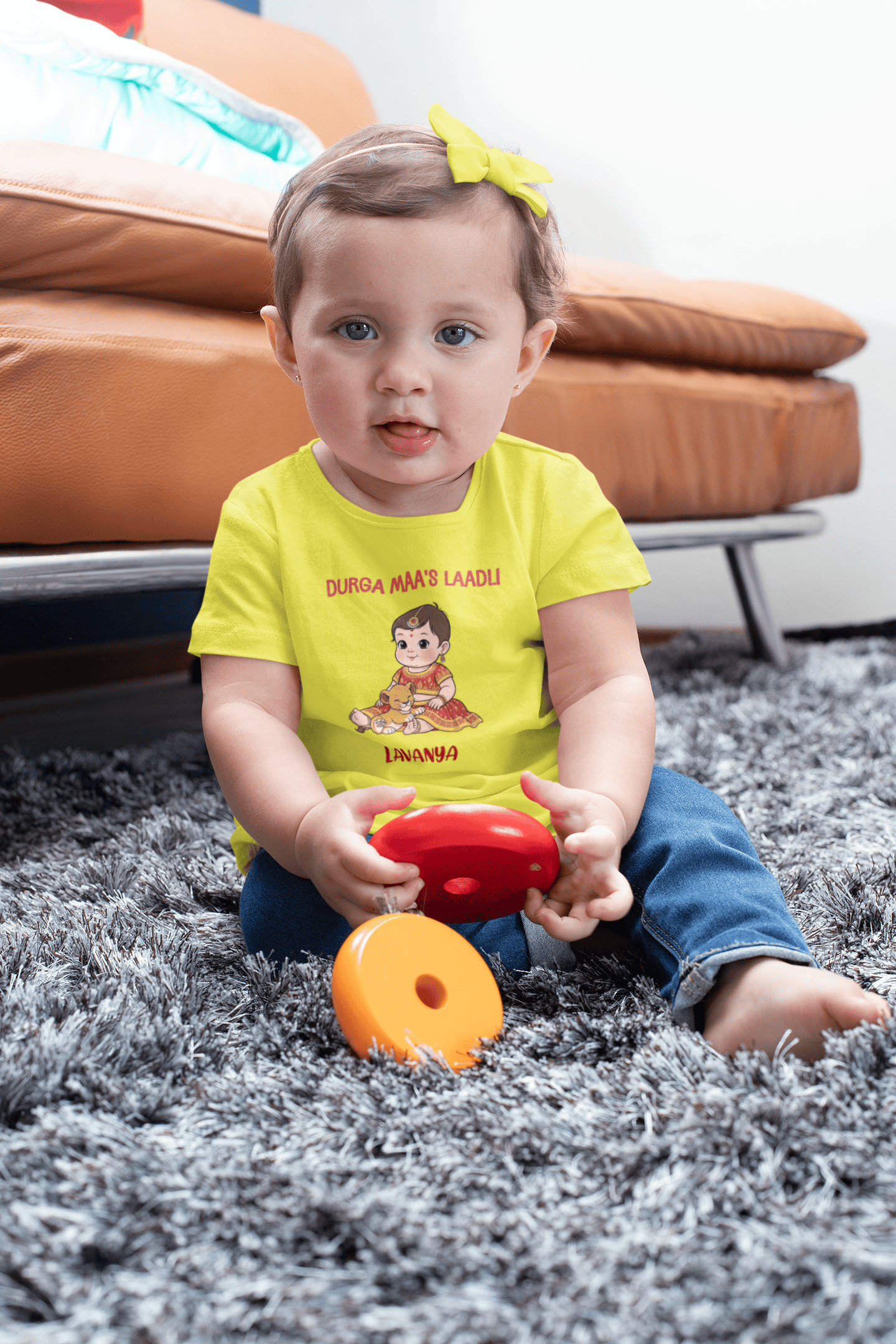 Custom Name Durga Maa's Ladli Navratri Half Sleeves T-Shirt For Girls -FunkyTeesClub