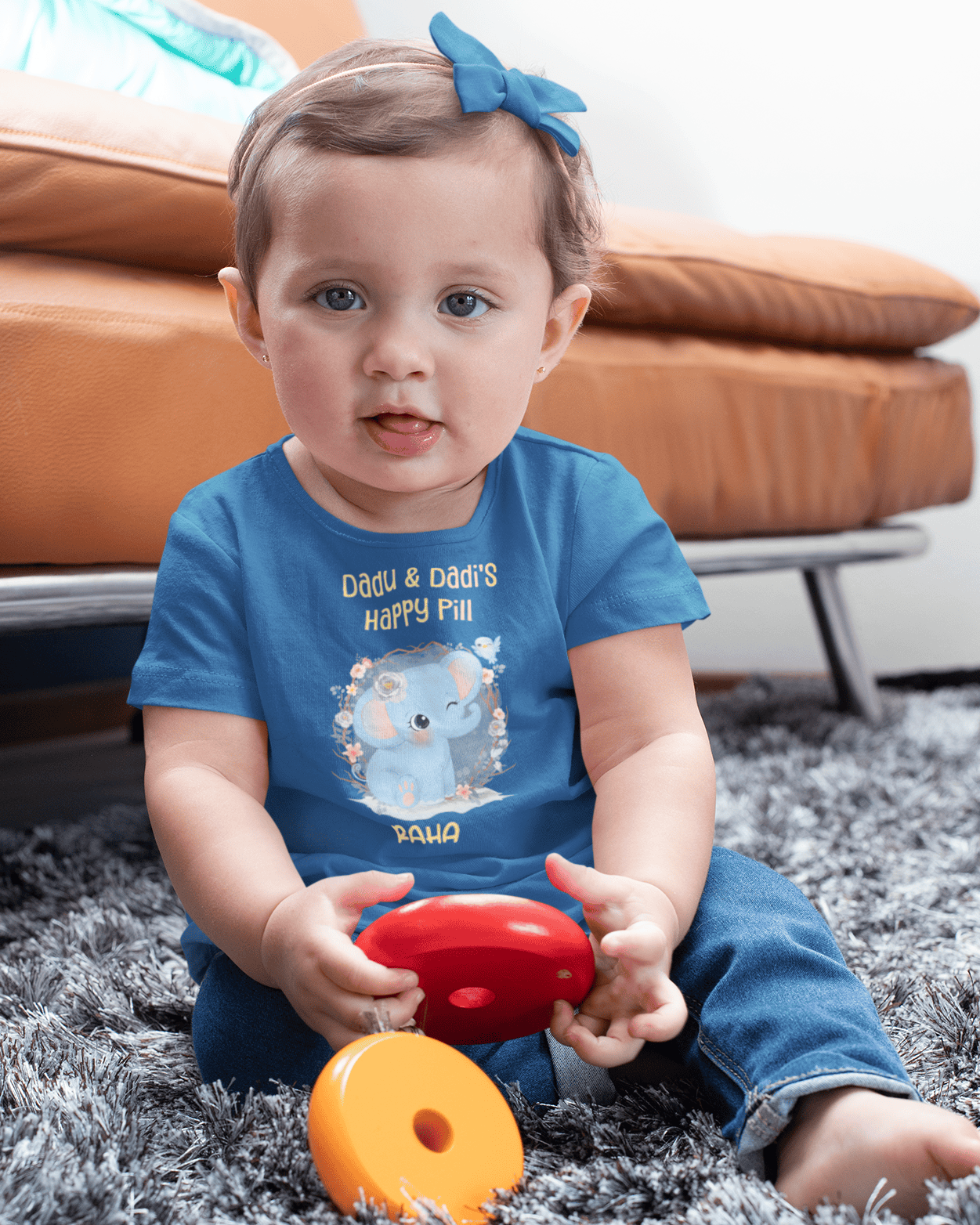 Custom Name Dadu Dadis Happy Pill New Born Half Sleeves T-Shirt For Girls -FunkyTeesClub