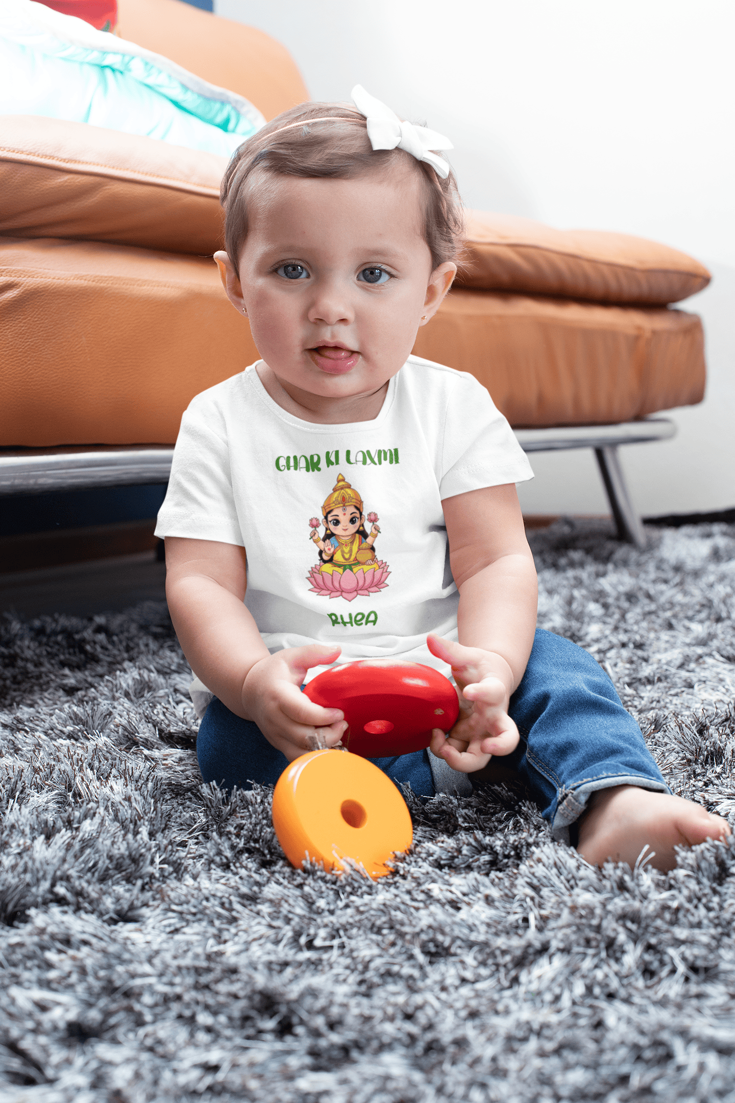 Custom Name Ghar Ki Laxmi Diwali Half Sleeves T-Shirt For Girls -FunkyTeesClub