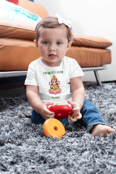 Custom Name Ghar Ki Laxmi Diwali Half Sleeves T-Shirt For Girls -FunkyTeesClub