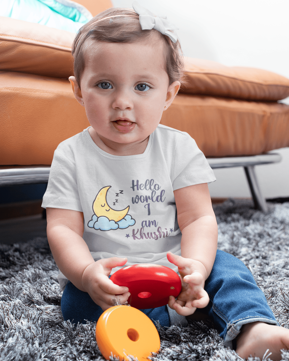 Custom Name Hello World New Born Half Sleeves T-Shirt For Girls -FunkyTeesClub