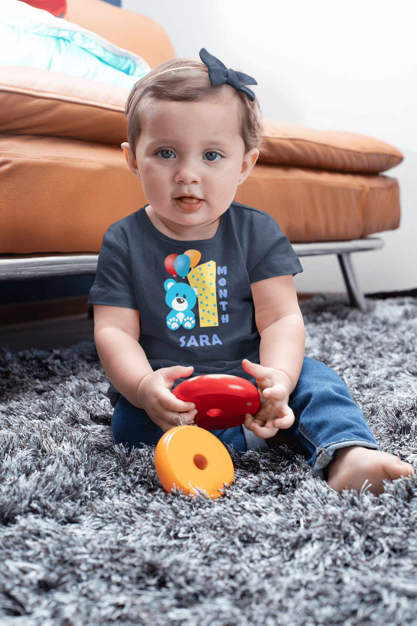 Custom Name First Month Birthday Half Sleeves T-Shirt For Girls -FunkyTeesClub