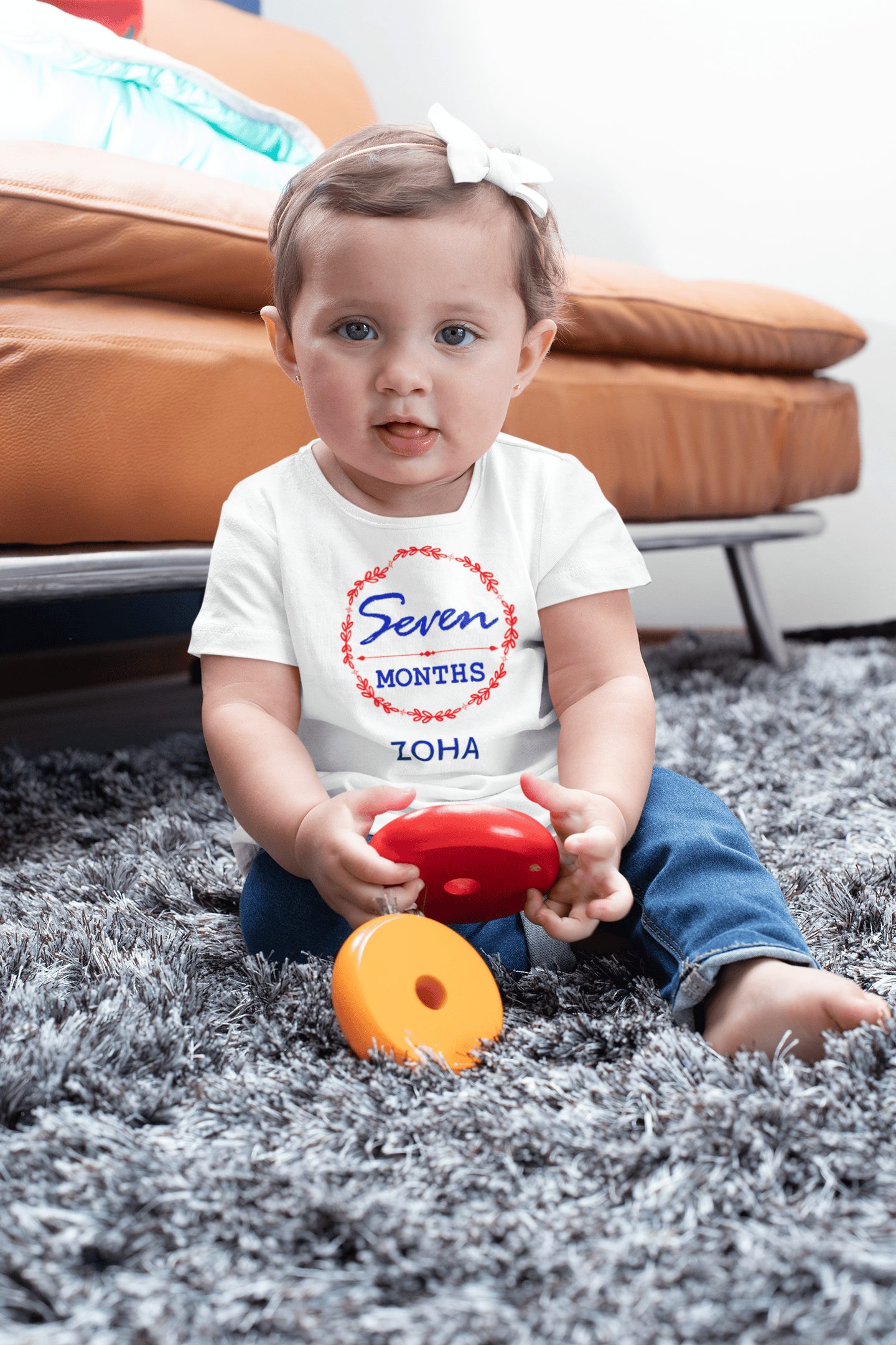 Custom Name Seven Month Birthday Half Sleeves T-Shirt For Girls -FunkyTeesClub