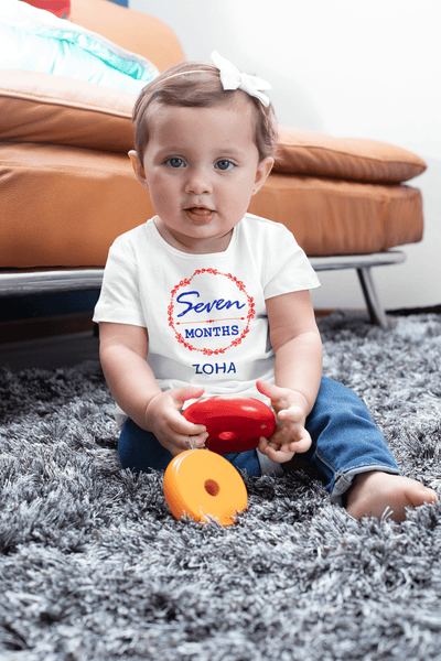 Custom Name Seven Month Birthday Half Sleeves T-Shirt For Girls -FunkyTeesClub