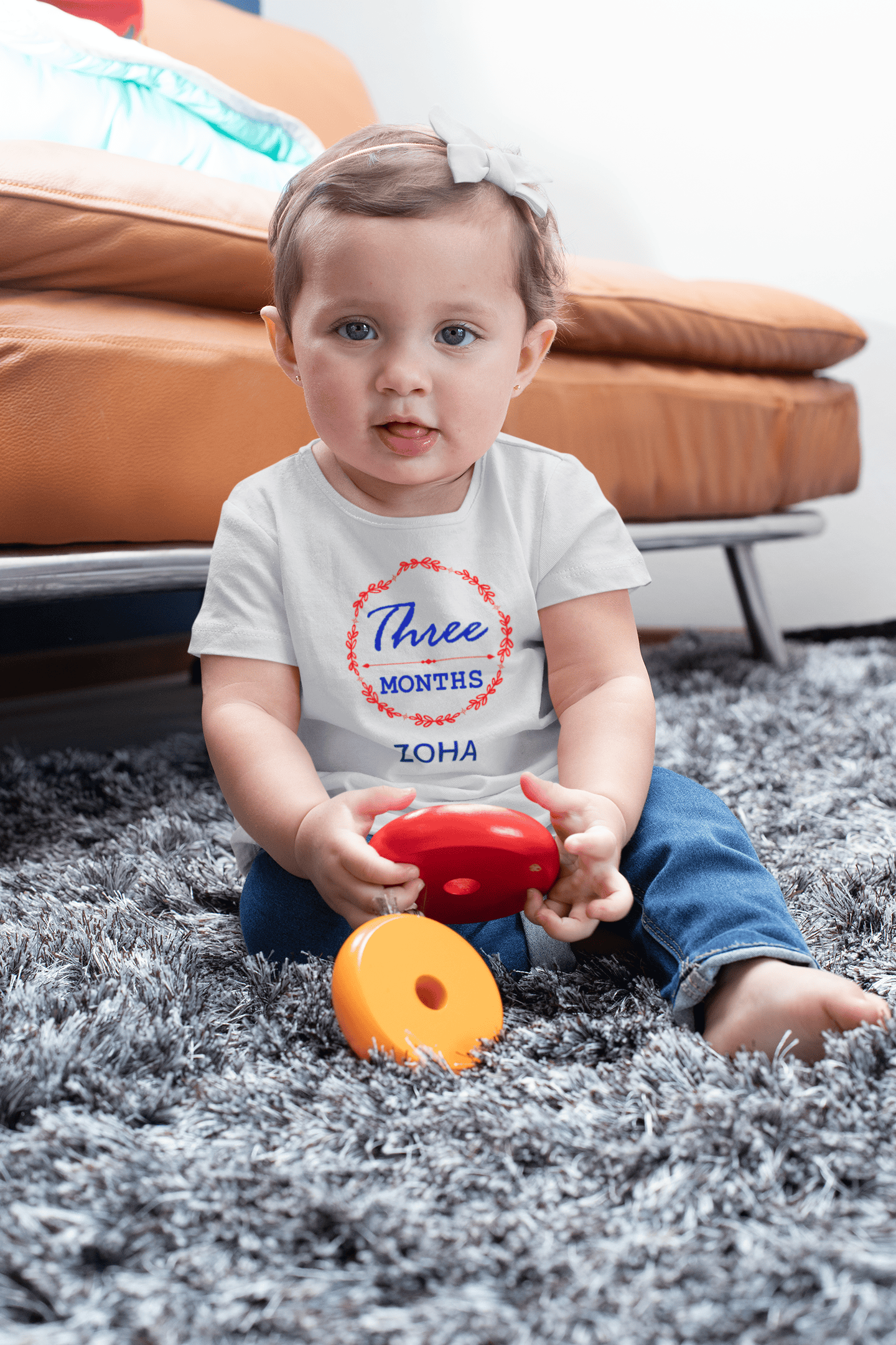 Custom Name Three Month Birthday Half Sleeves T-Shirt For Girls -FunkyTeesClub