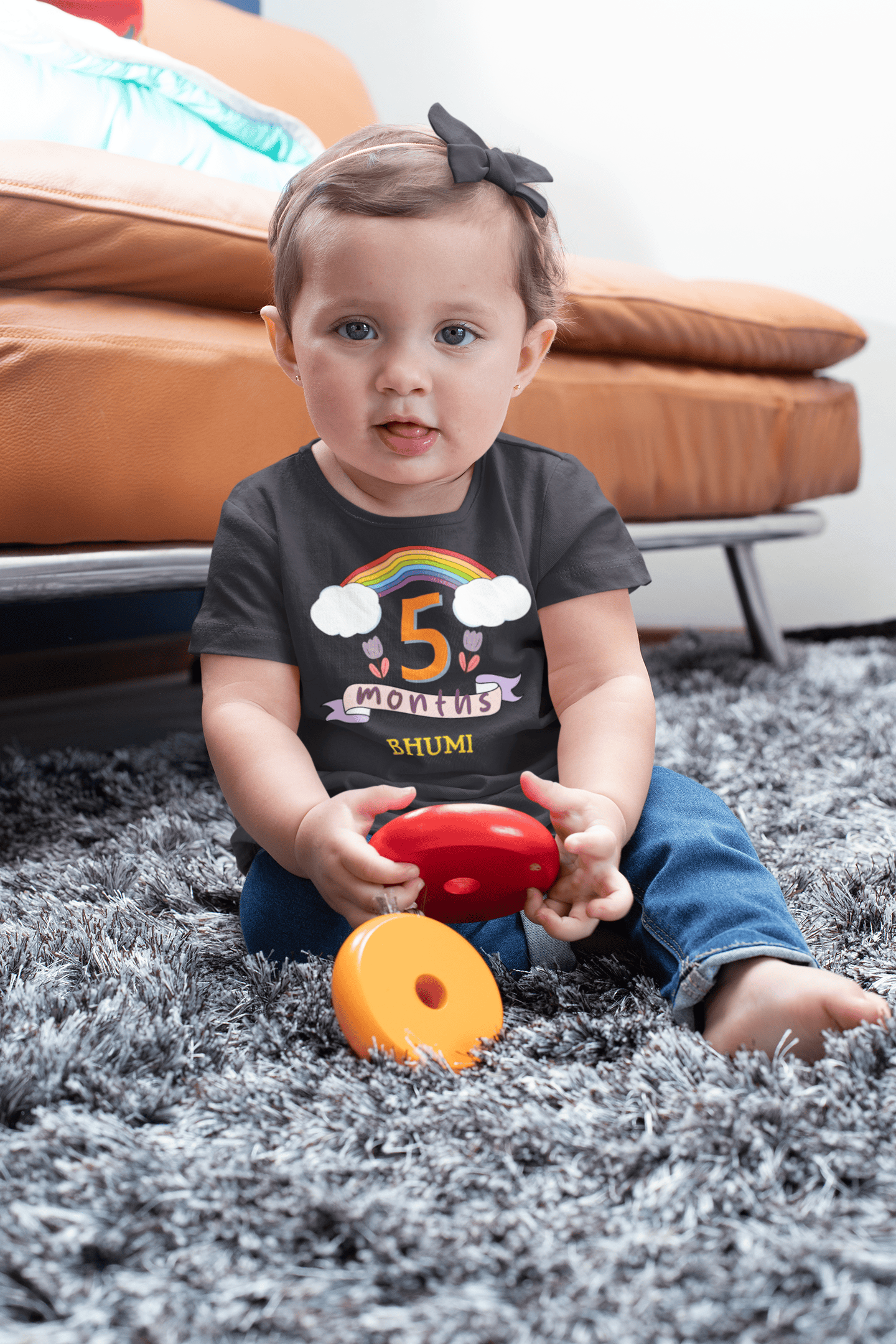 Custom Name Fifth Month Birthday Half Sleeves T-Shirt For Girls -FunkyTeesClub