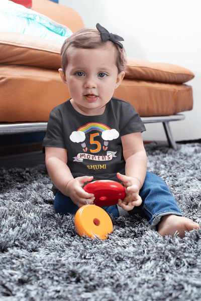 Custom Name Fifth Month Birthday Half Sleeves T-Shirt For Girls -FunkyTeesClub