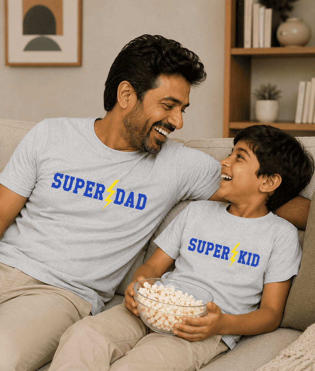 Super Dad Super Kid Father and Son Matching T-Shirt- FunkyTeesClub