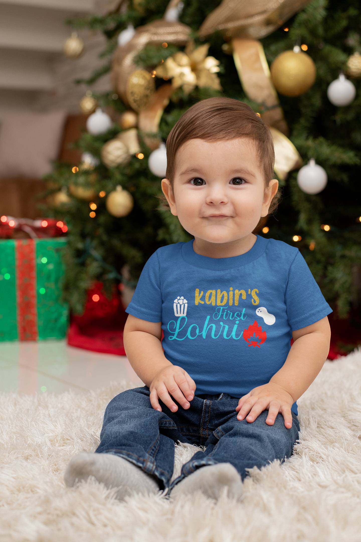 Custom Baby Name First Lohri Half Sleeves T-Shirt for Boy-FunkyTeesClub