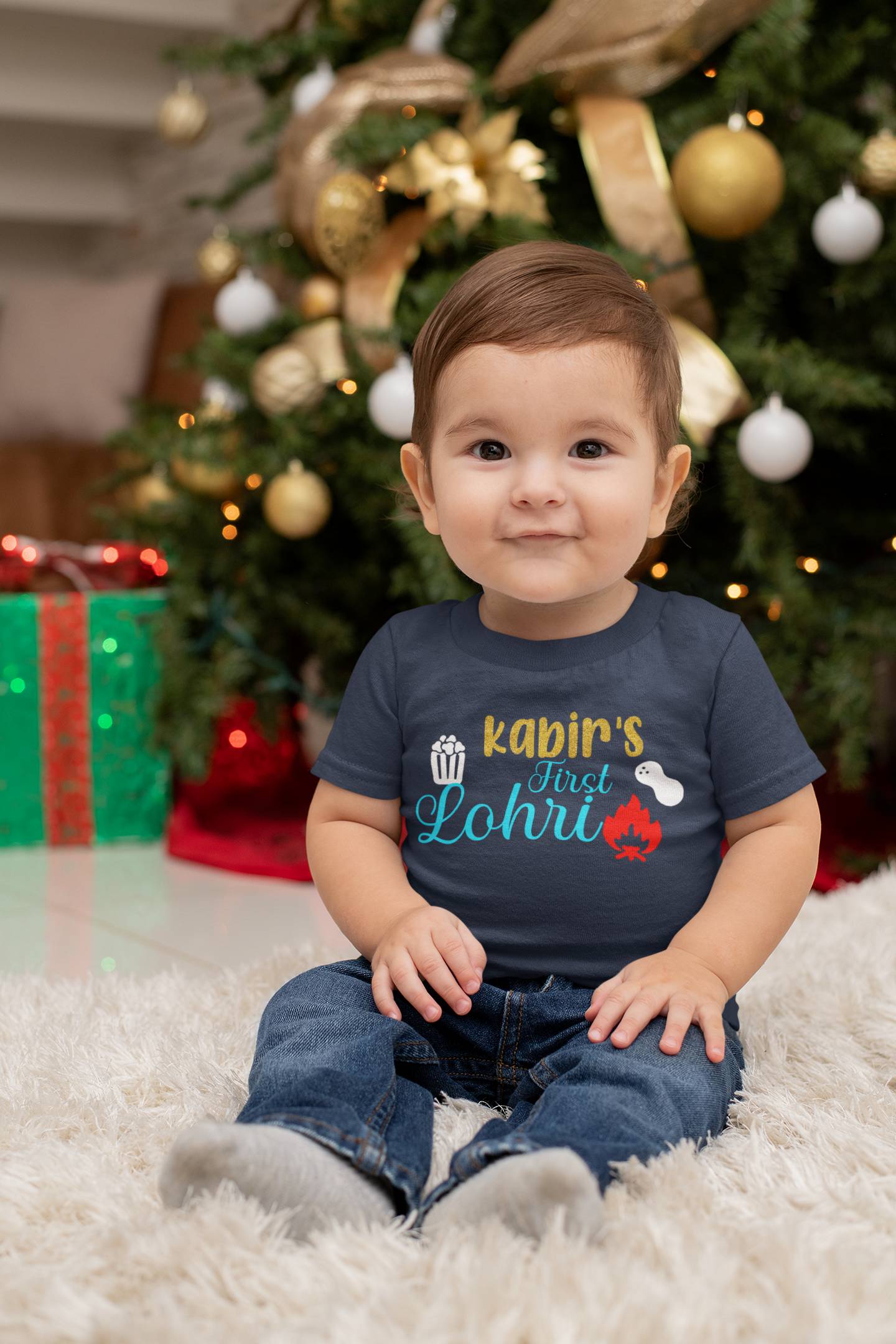 Custom Baby Name First Lohri Half Sleeves T-Shirt for Boy-FunkyTeesClub