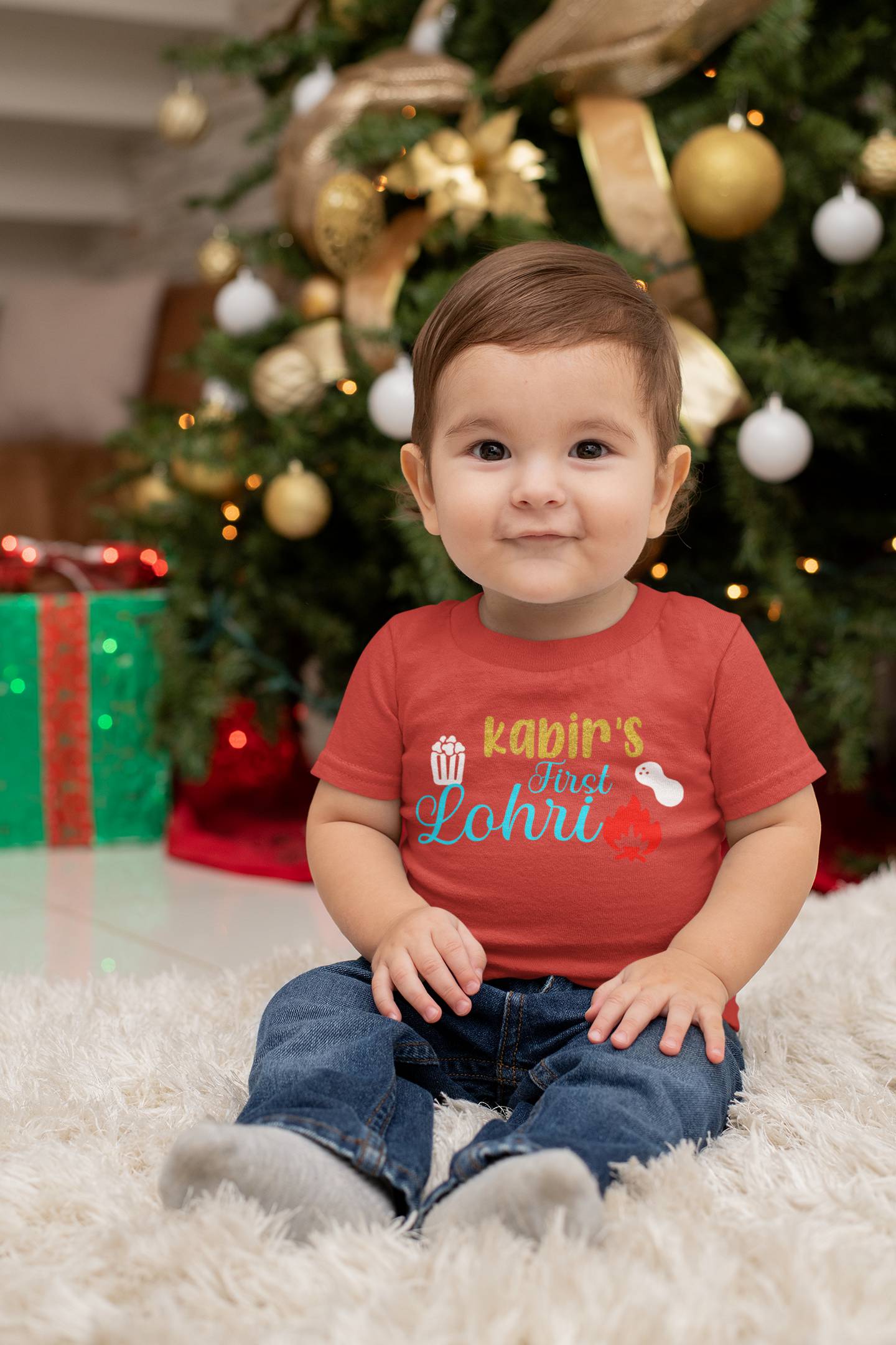 Custom Baby Name First Lohri Half Sleeves T-Shirt for Boy-FunkyTeesClub