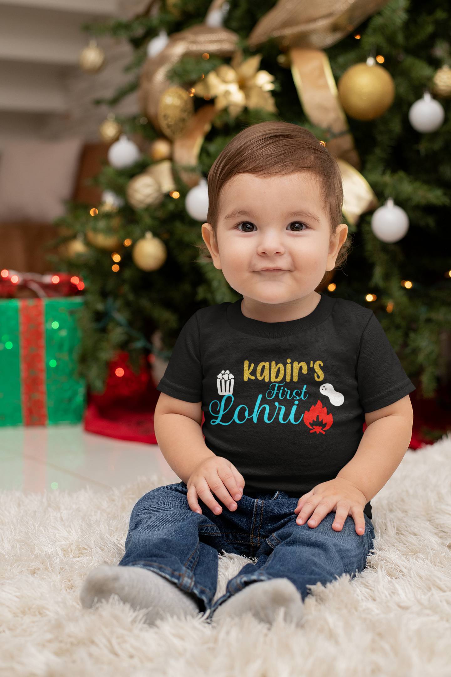 Custom Baby Name First Lohri Half Sleeves T-Shirt for Boy-FunkyTeesClub