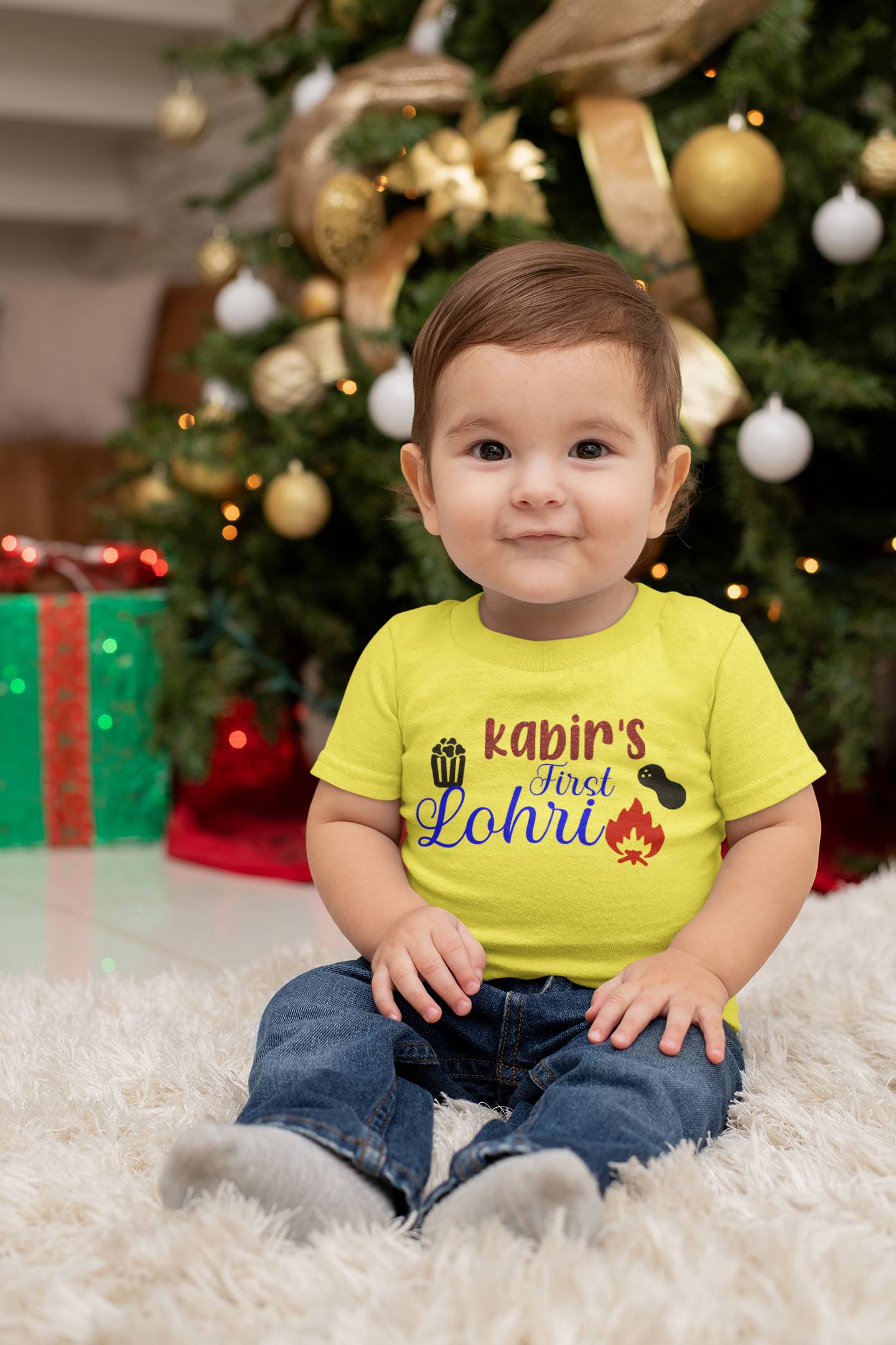 Custom Baby Name First Lohri Half Sleeves T-Shirt for Boy-FunkyTeesClub