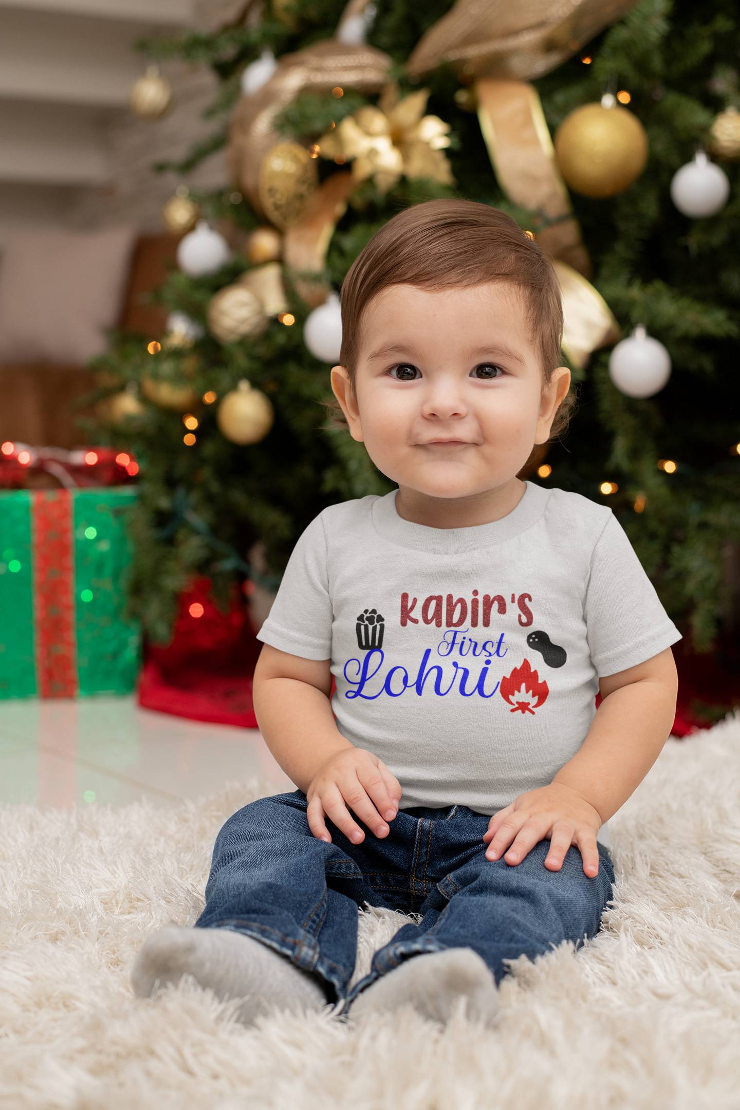 Custom Baby Name First Lohri Half Sleeves T-Shirt for Boy-FunkyTeesClub