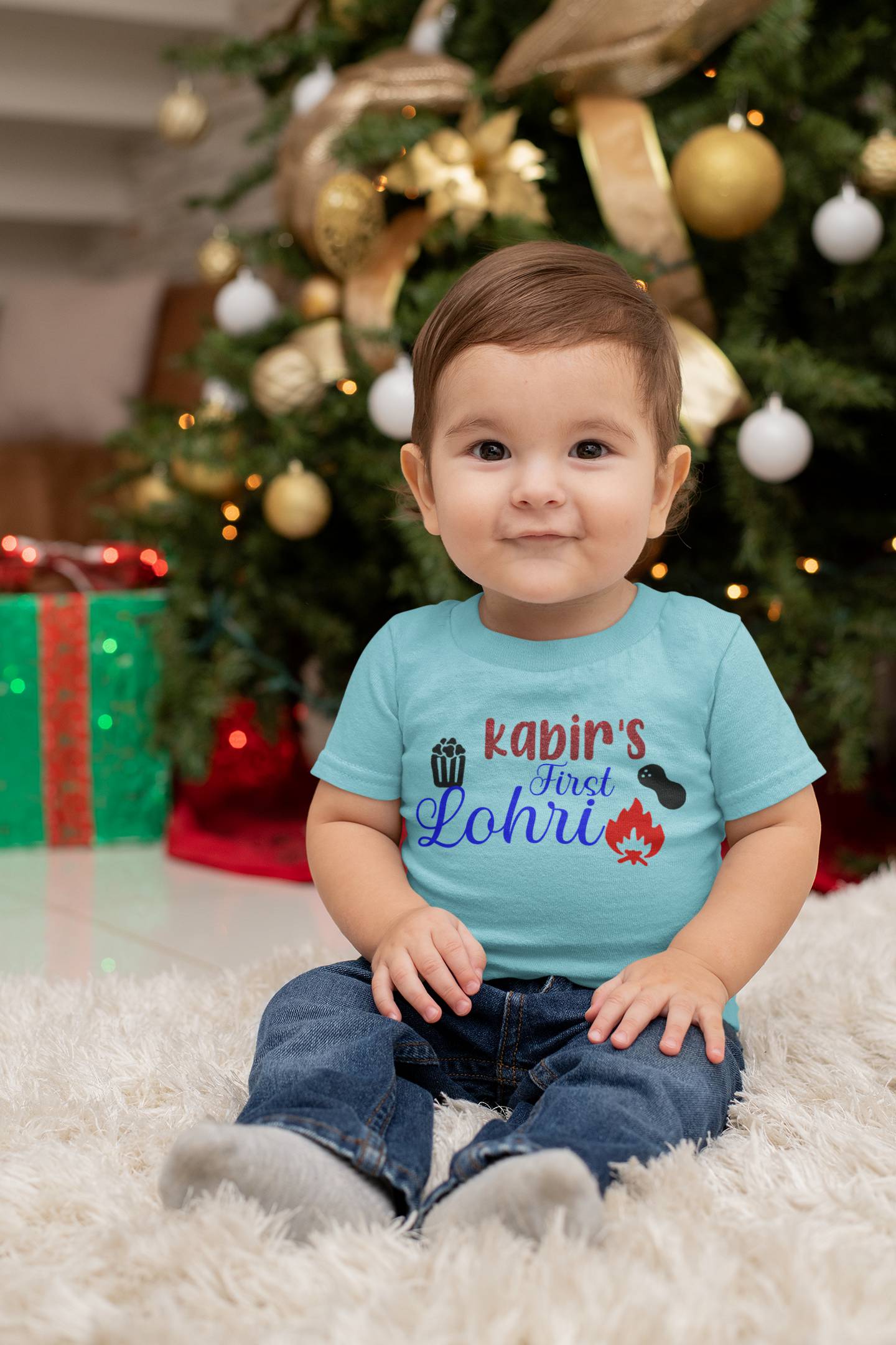 Custom Baby Name First Lohri Half Sleeves T-Shirt for Boy-FunkyTeesClub