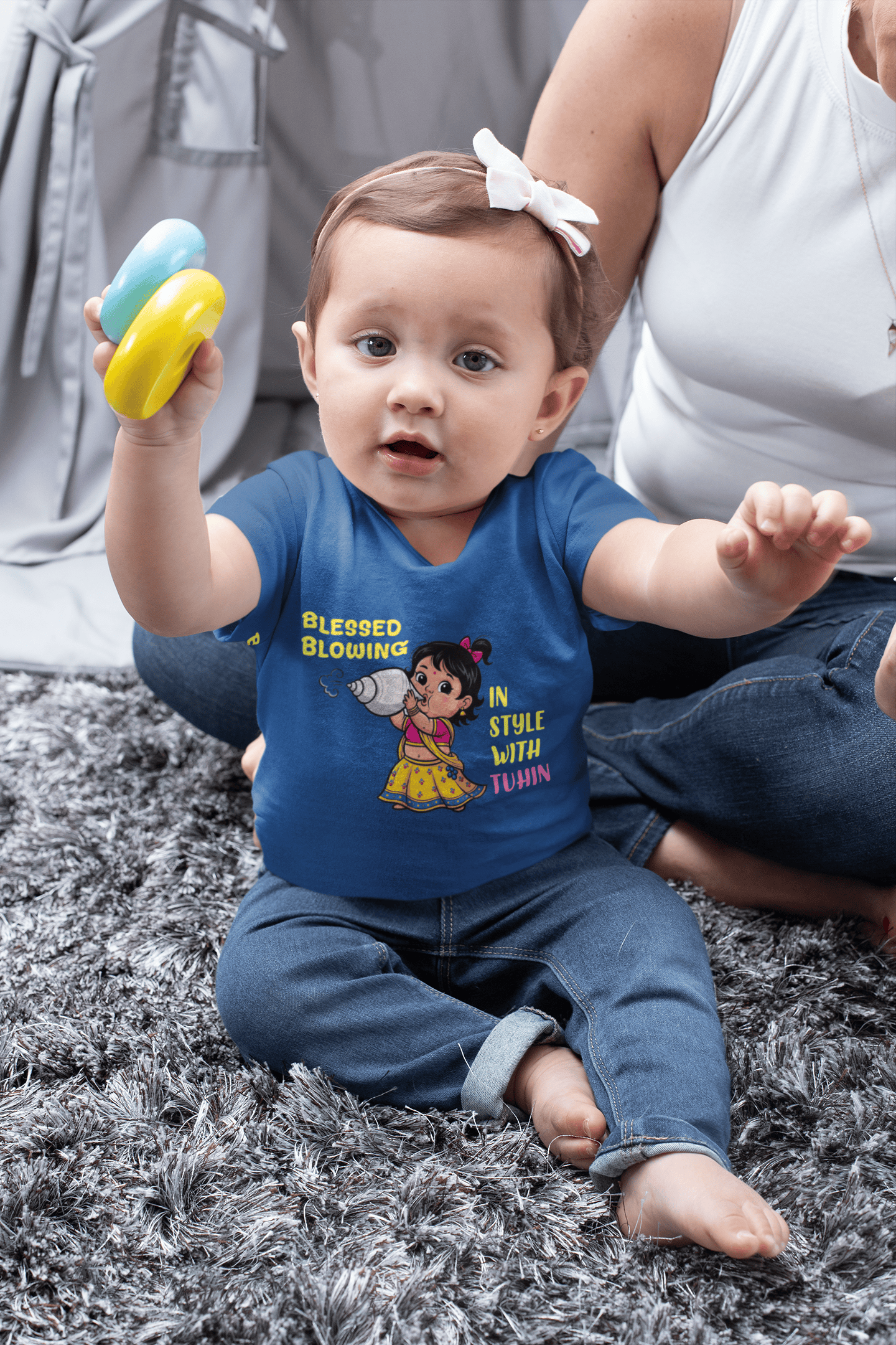 Blessed Blowing Durga Pooja Half Sleeves T-Shirt For Girls -FunkyTeesClub