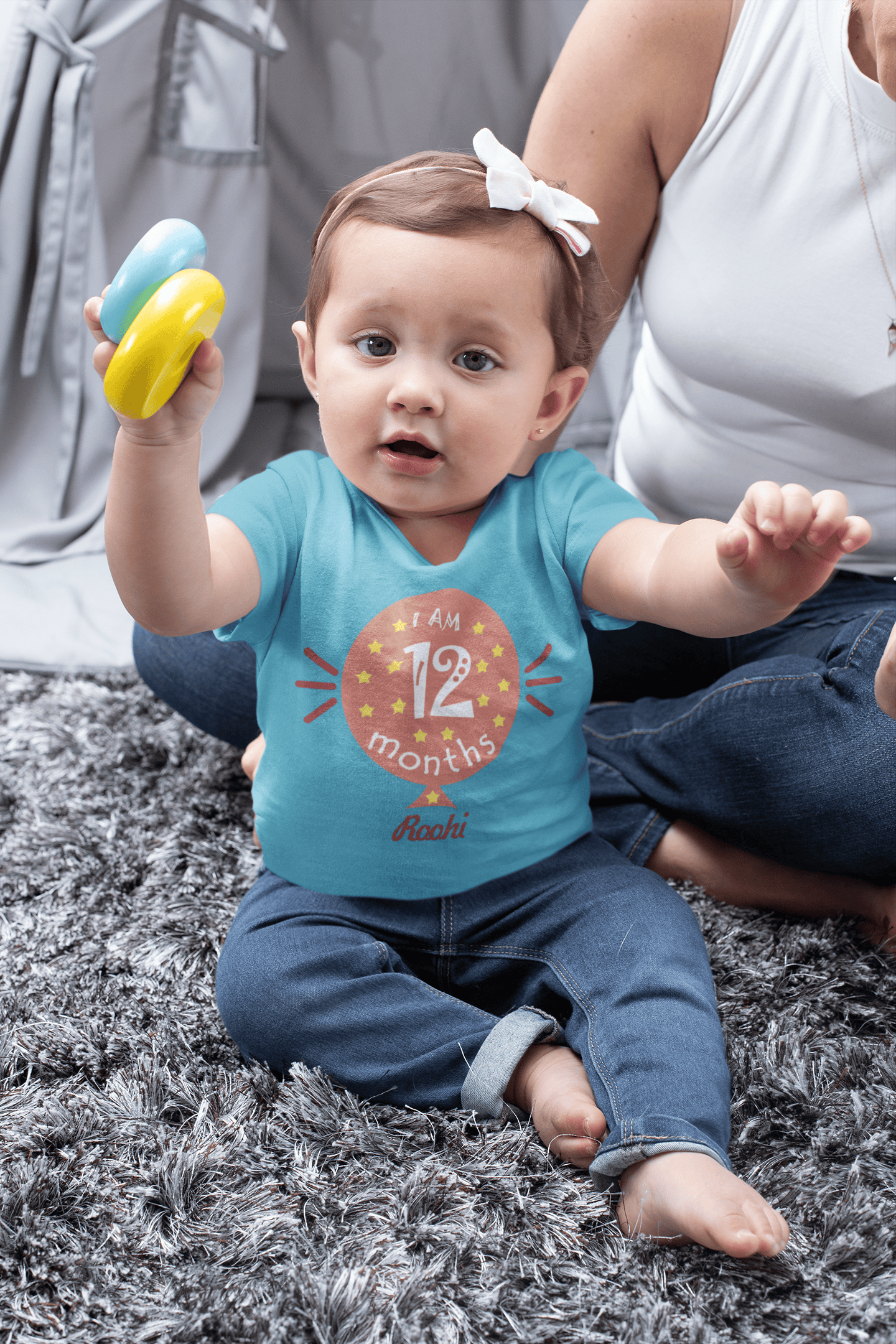 Custom Name Twelve Month Baloon Half Sleeves T-Shirt For Girls -FunkyTeesClub