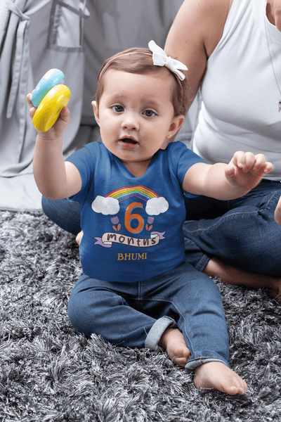 Custom Name Sixth Month Birthday Half Sleeves T-Shirt For Girls -FunkyTeesClub