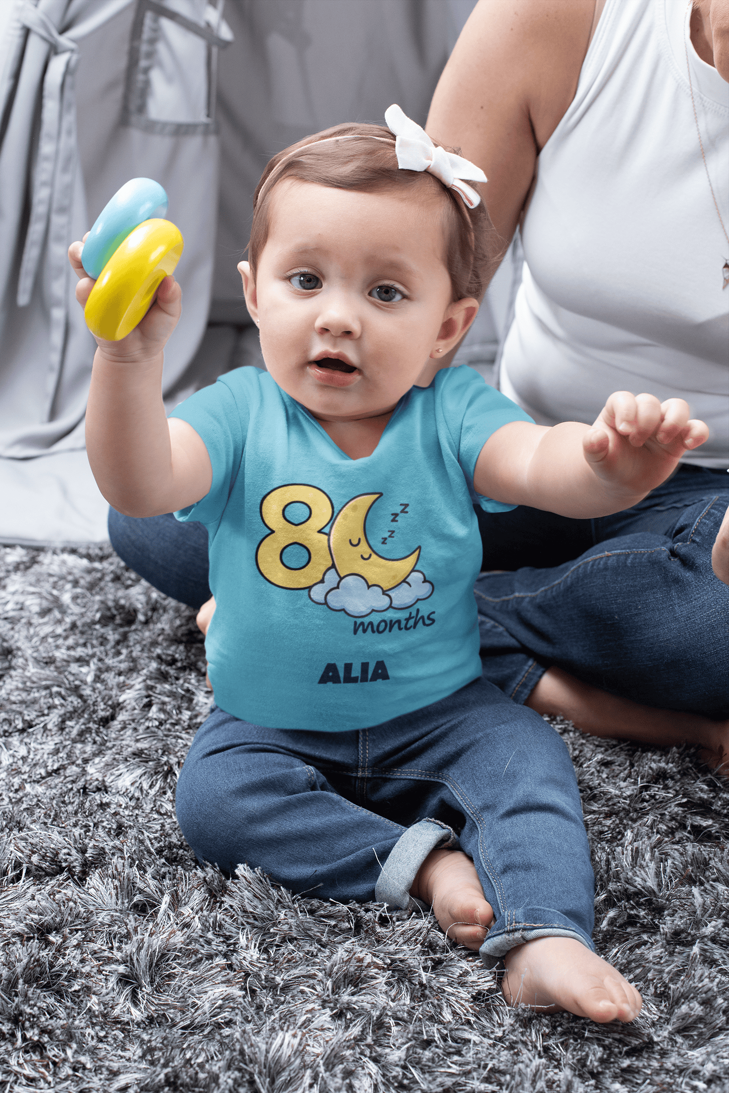 Custom Name Eight Month Moon Half Sleeves T-Shirt For Girls -FunkyTeesClub