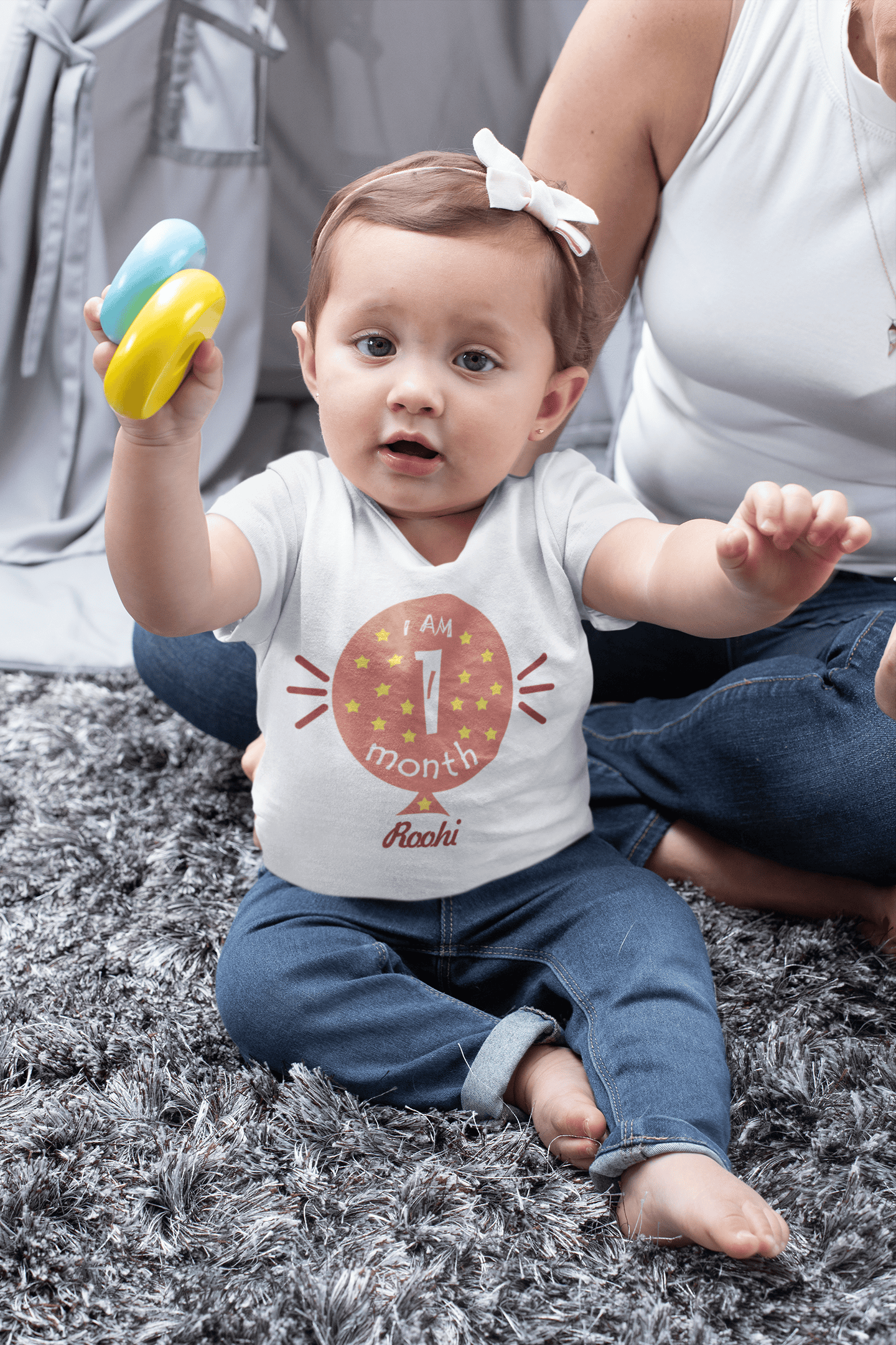 Custom Name I Am One Month Half Sleeves T-Shirt For Girls -FunkyTeesClub