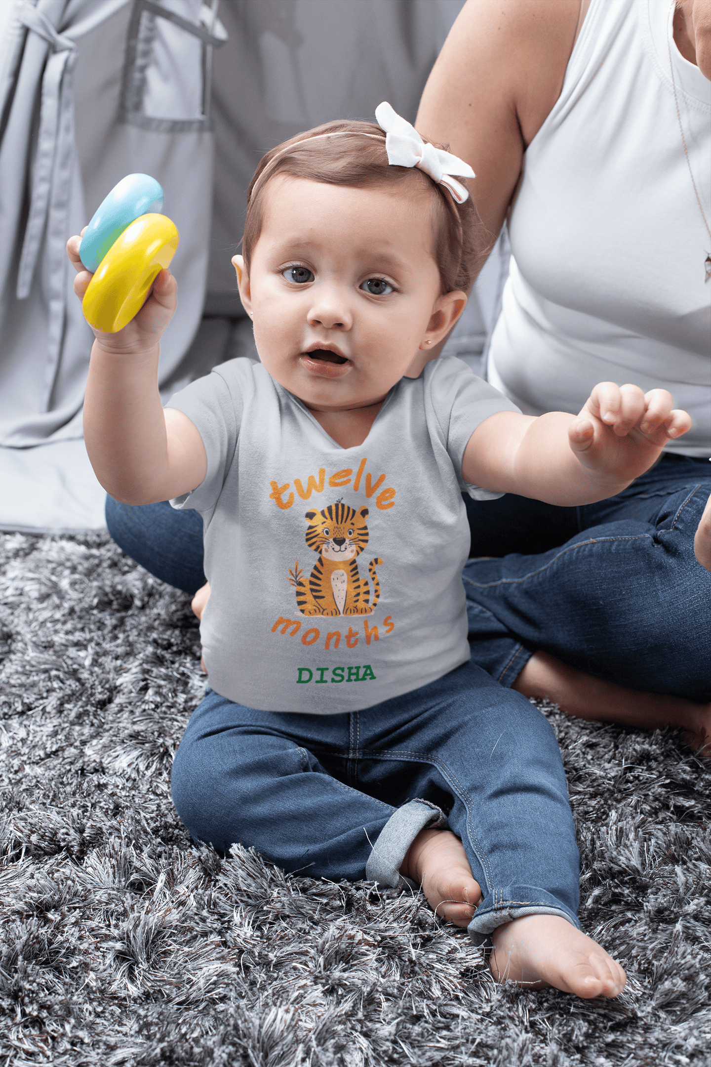 Custom Name Twelve Month Birthday Half Sleeves T-Shirt For Girls -FunkyTeesClub