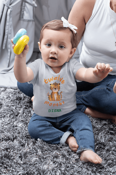 Custom Name Twelve Month Birthday Half Sleeves T-Shirt For Girls -FunkyTeesClub