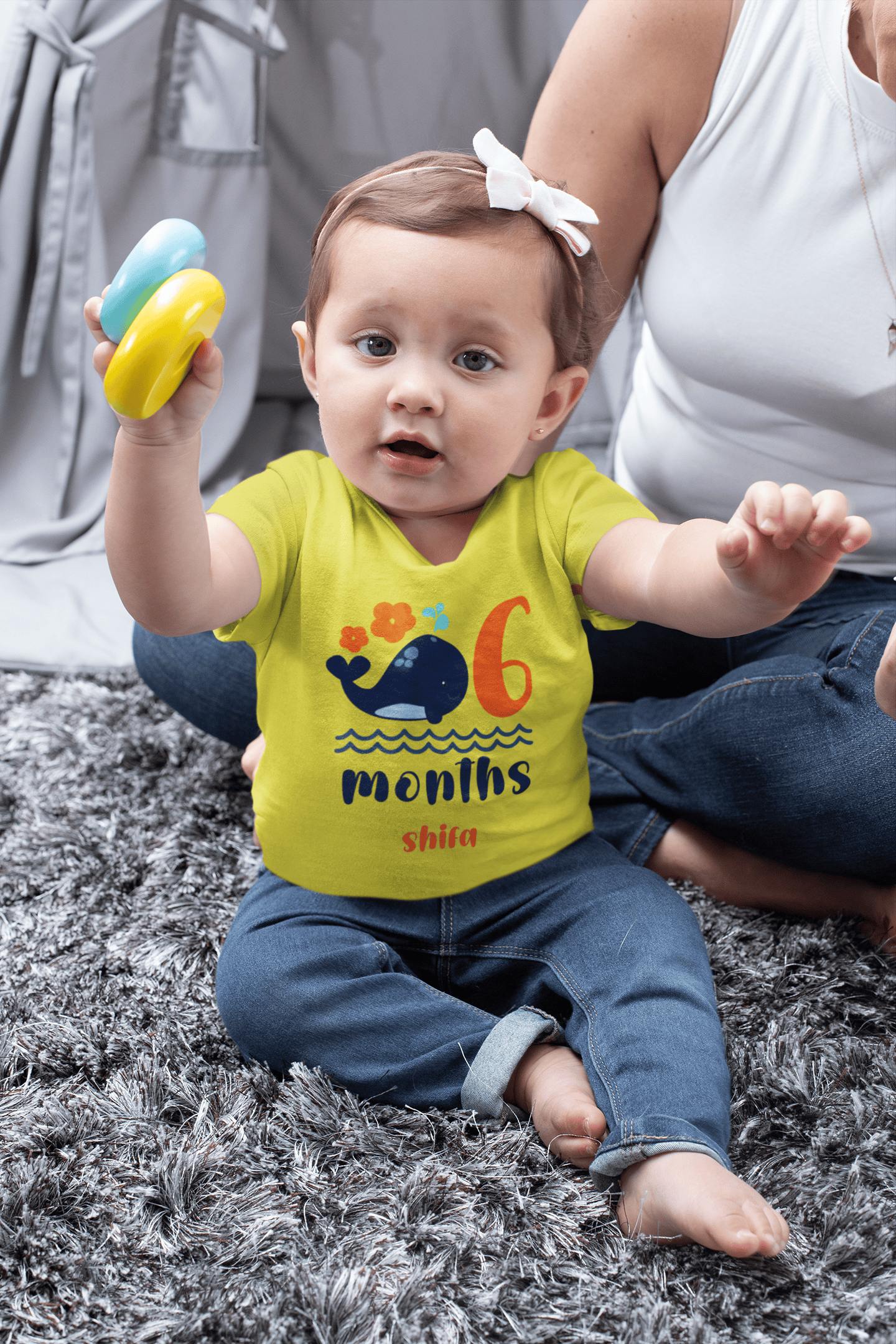 Custom Name Sixth Month Birthday Cute Half Sleeves T-Shirt For Girls -FunkyTeesClub