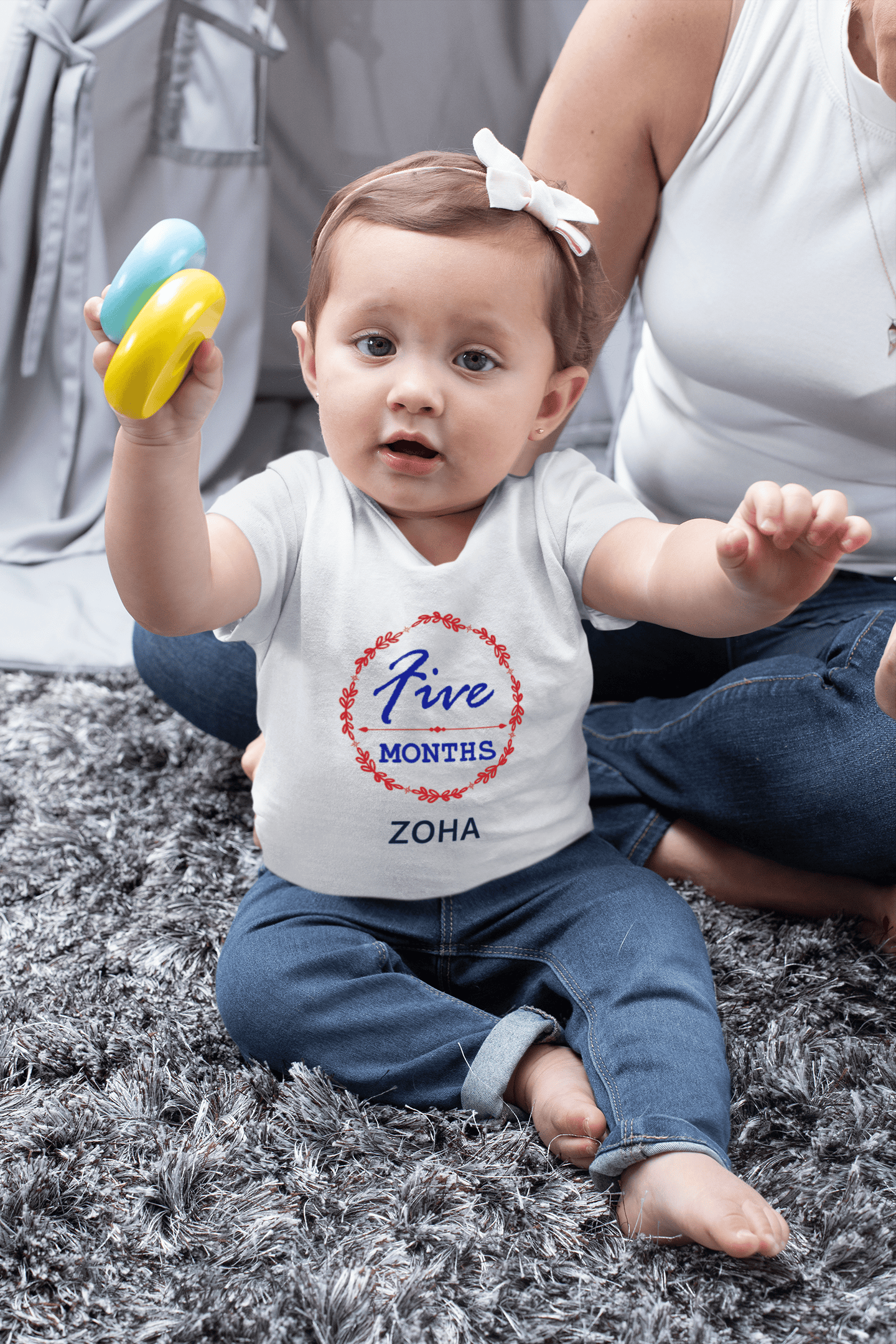 Custom Name Five Month Birthday Half Sleeves T-Shirt For Girls -FunkyTeesClub