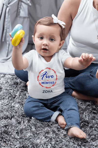 Custom Name Five Month Birthday Half Sleeves T-Shirt For Girls -FunkyTeesClub