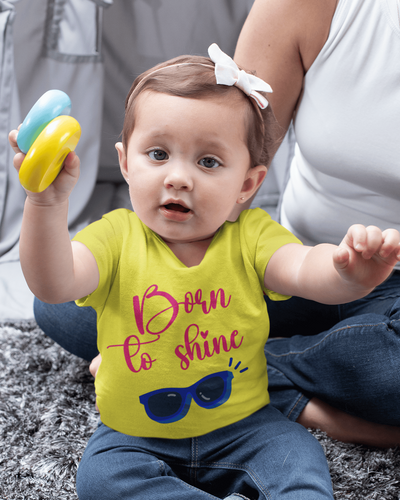 Born To Shine New Born Half Sleeves T-Shirt For Girls -FunkyTeesClub