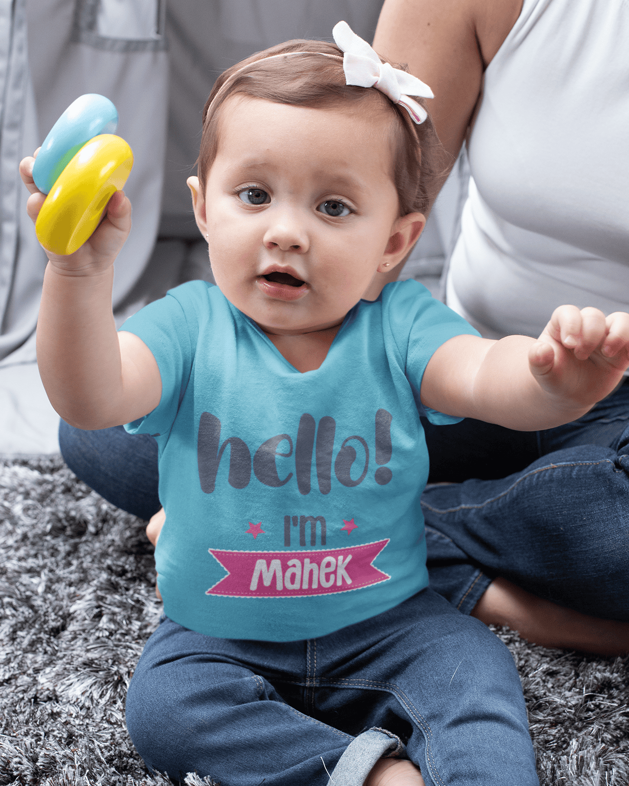 Custom Name Hello New Born Half Sleeves T-Shirt For Girls -FunkyTeesClub