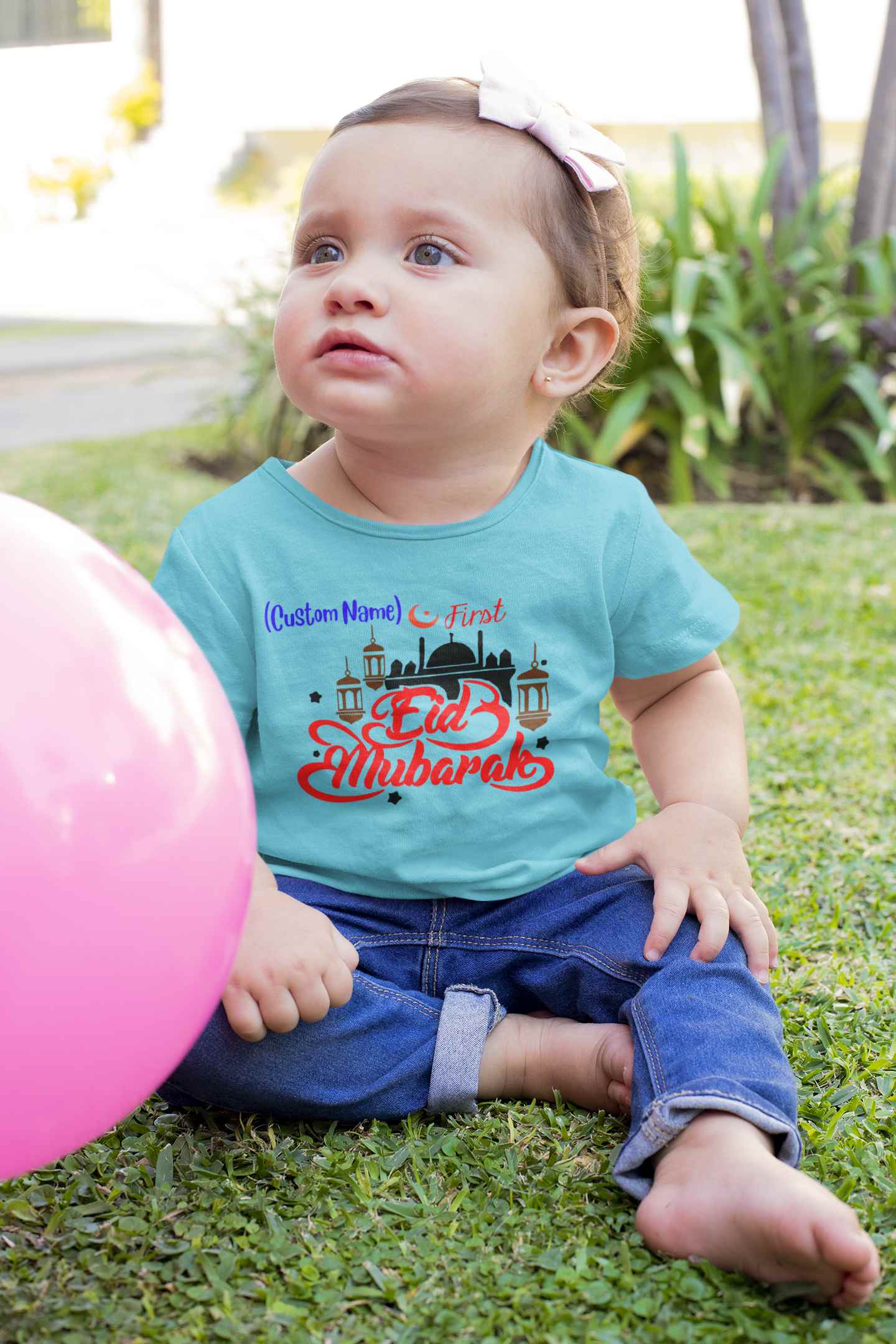 Customize Name First Eid Half Sleeves T-Shirt For Girls -FunkyTeesClub