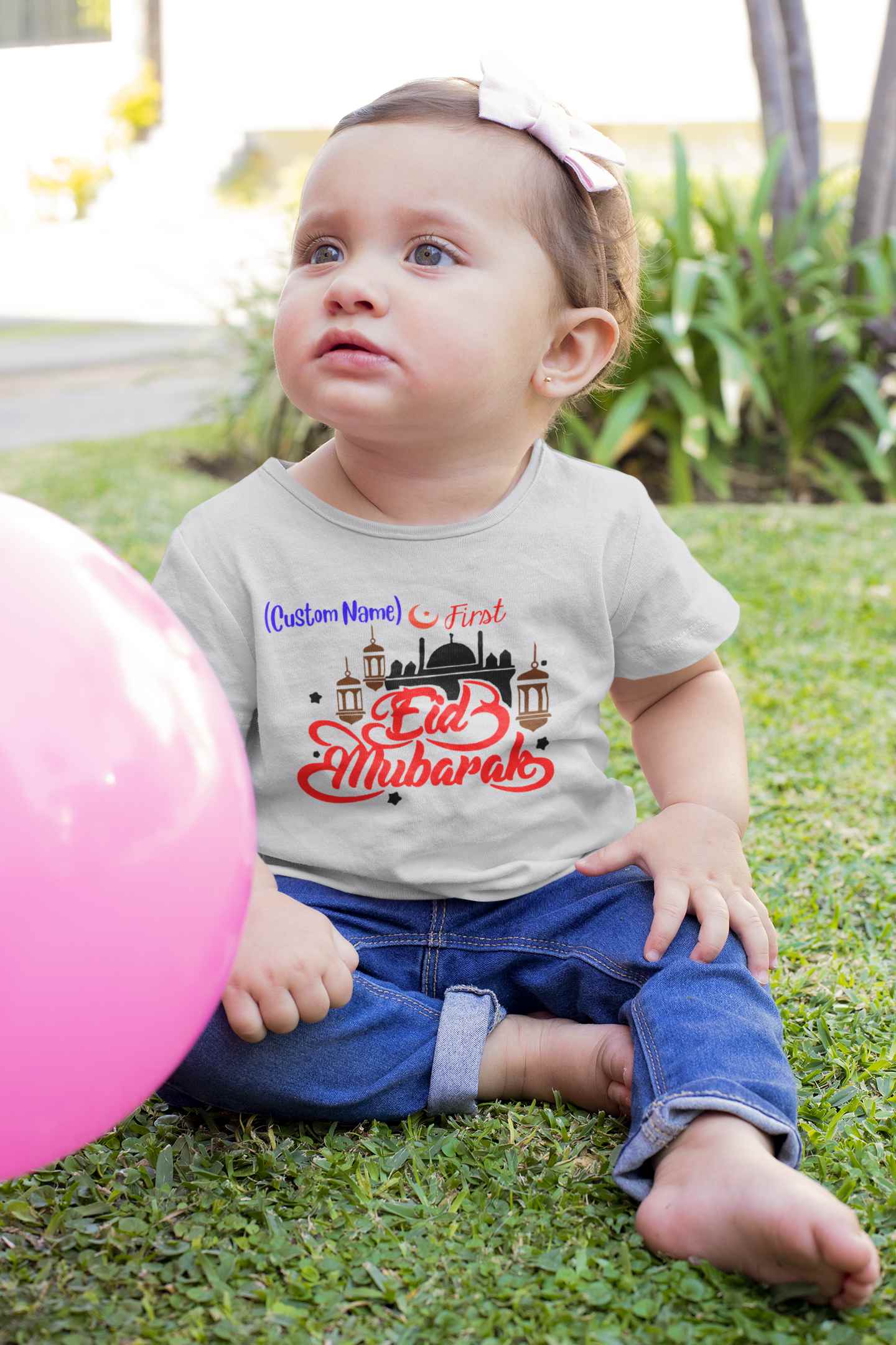 Customize Name First Eid Half Sleeves T-Shirt For Girls -FunkyTeesClub