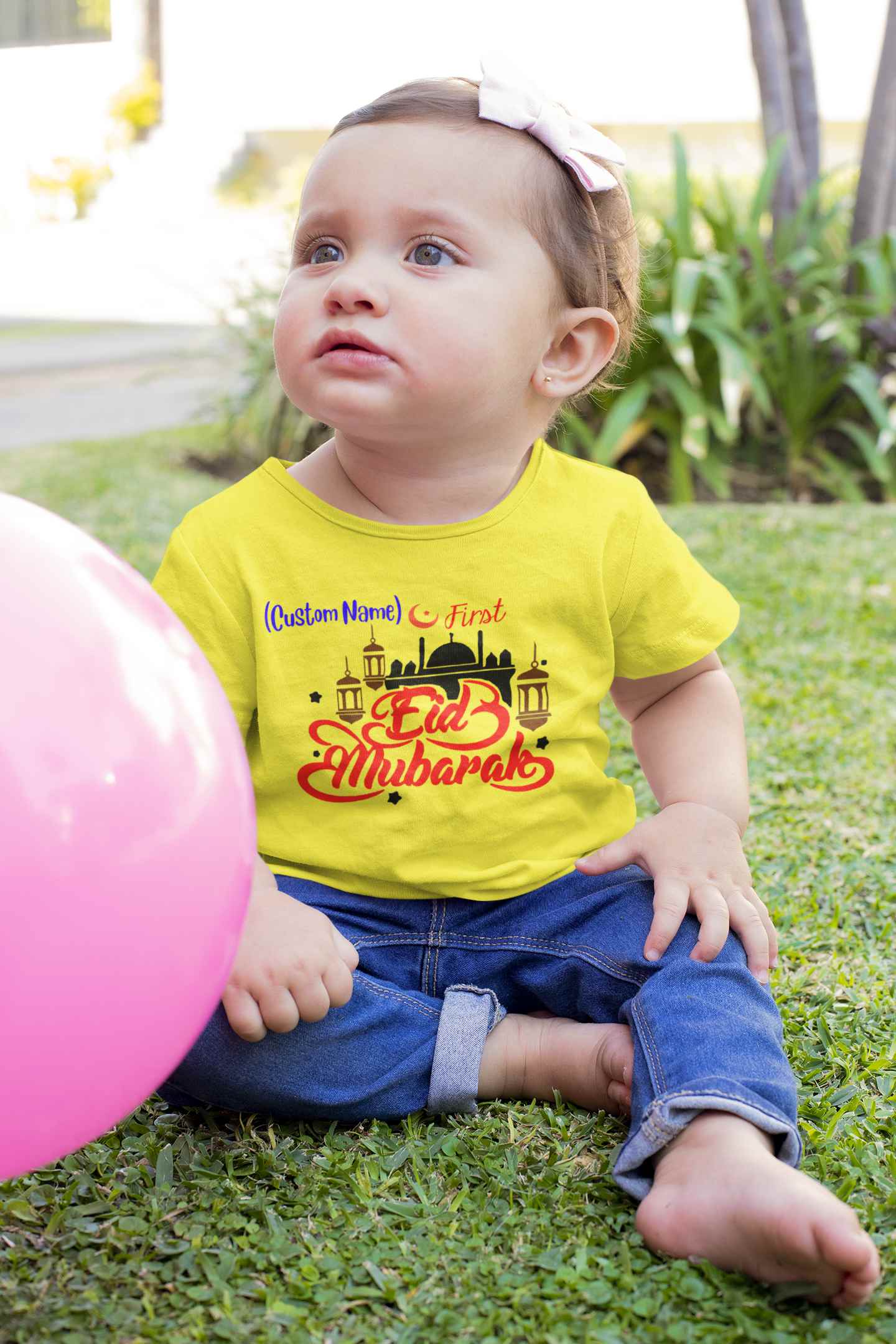 Customize Name First Eid Half Sleeves T-Shirt For Girls -FunkyTeesClub