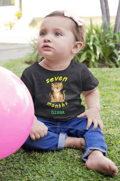 Custom Name Seven Month Birthday Half Sleeves T-Shirt For Girls -FunkyTeesClub