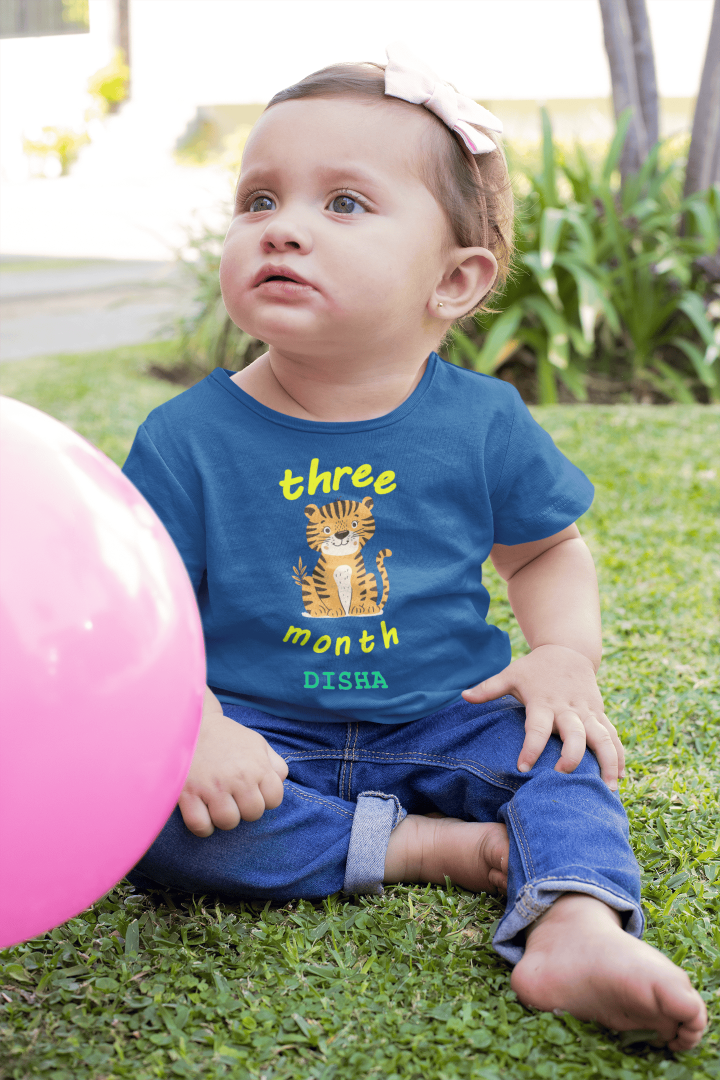 Custom Name Three Month Birthday Half Sleeves T-Shirt For Girls -FunkyTeesClub