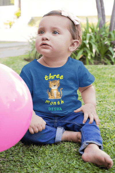 Custom Name Three Month Birthday Half Sleeves T-Shirt For Girls -FunkyTeesClub