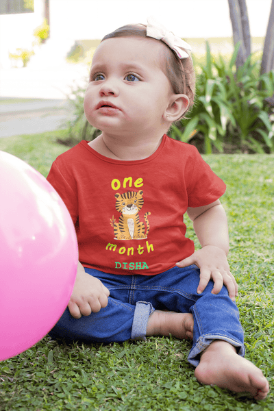 Custom Name One Month Birthday Half Sleeves T-Shirt For Girls -FunkyTeesClub