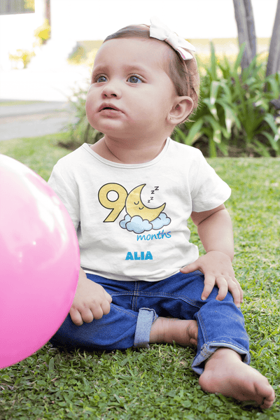 Custom Name Nine Month Moon Half Sleeves T-Shirt For Girls -FunkyTeesClub